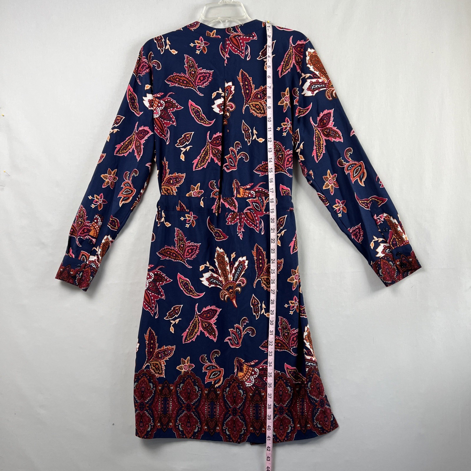 Liz Claiborne Dress Large Button Up Paisley Drawstring Waist Business Casual