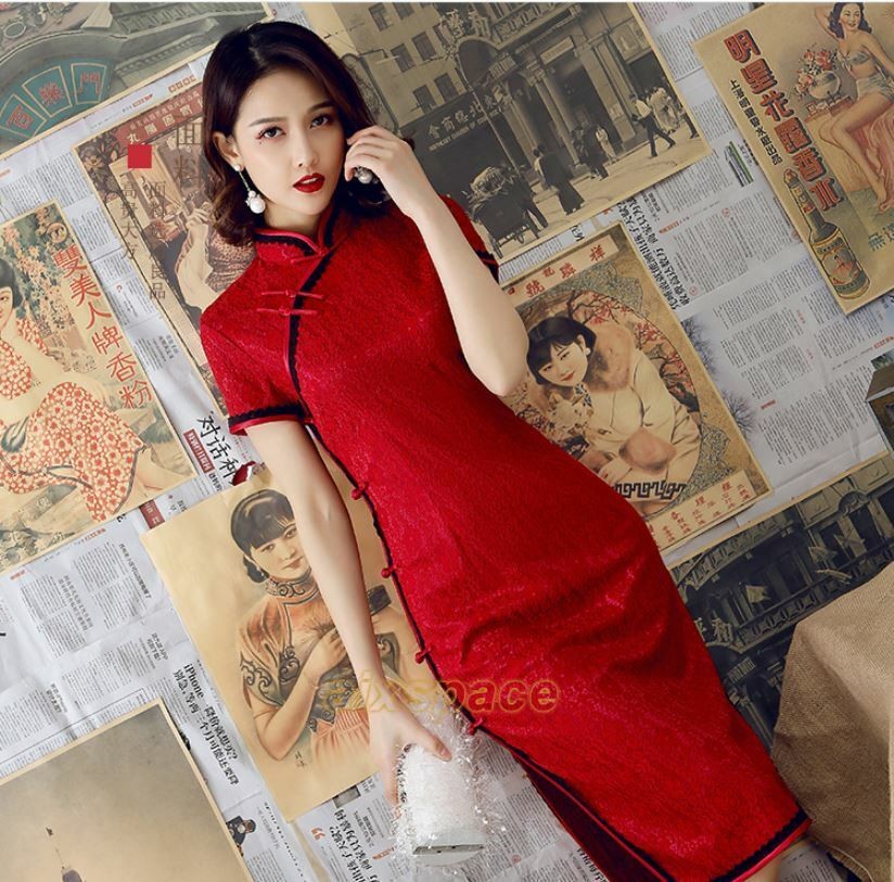 New Luxurious China Red Chinese Short Lace Dress Cheongsam Qipao Lcdress Ladies