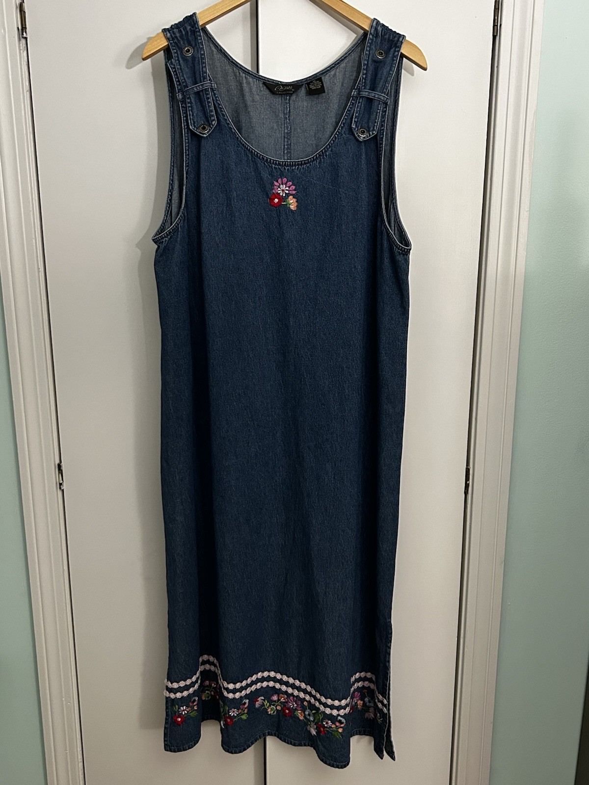 Vintage Agapo Women’s Denim Floral Sleeveless Dress 1X Cottagecore 90’s EUC