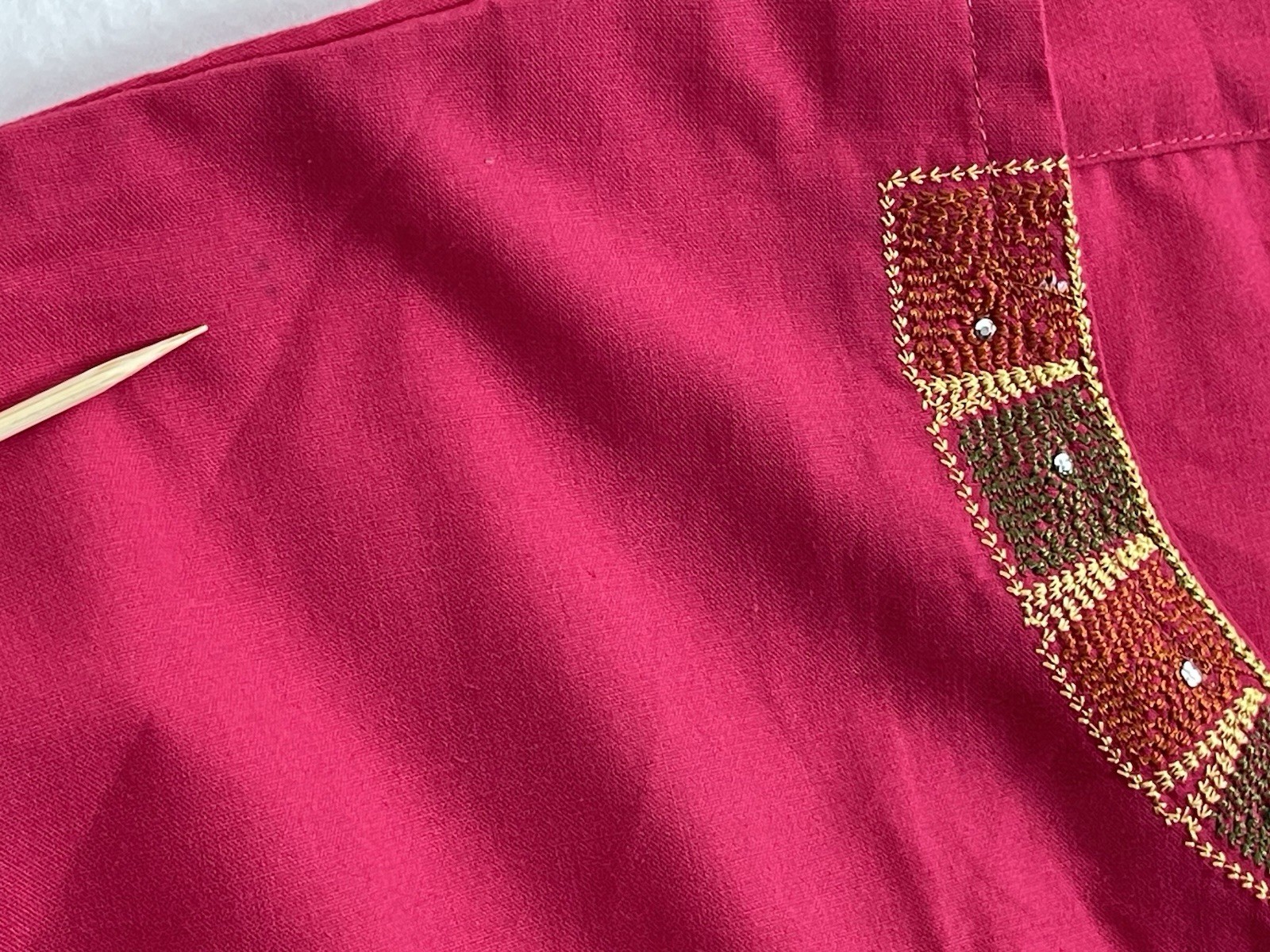 BRSY Egypt Pink Hand Embroidered Kaftan Approx M/L Long-Sleeve Dress Boho Cotton