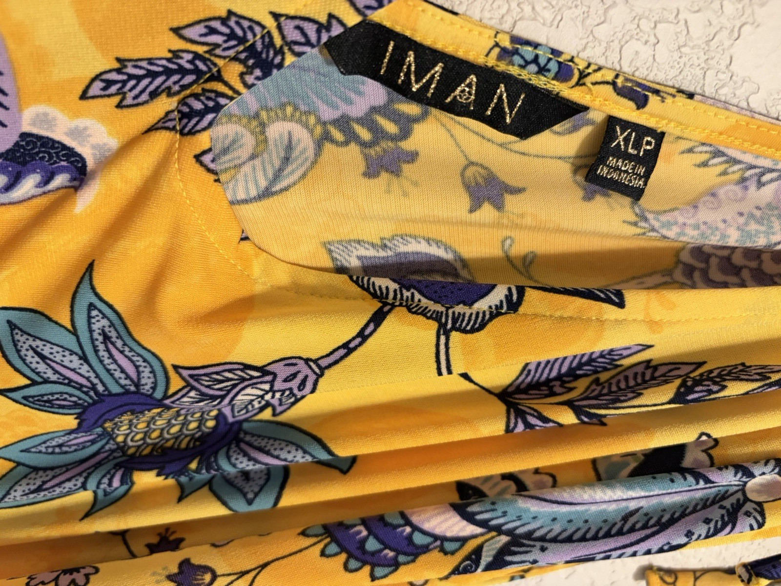 IMAN Yellow Floral V-Neck Tie-Shoulder Maxi Dress (Size XL Petite)