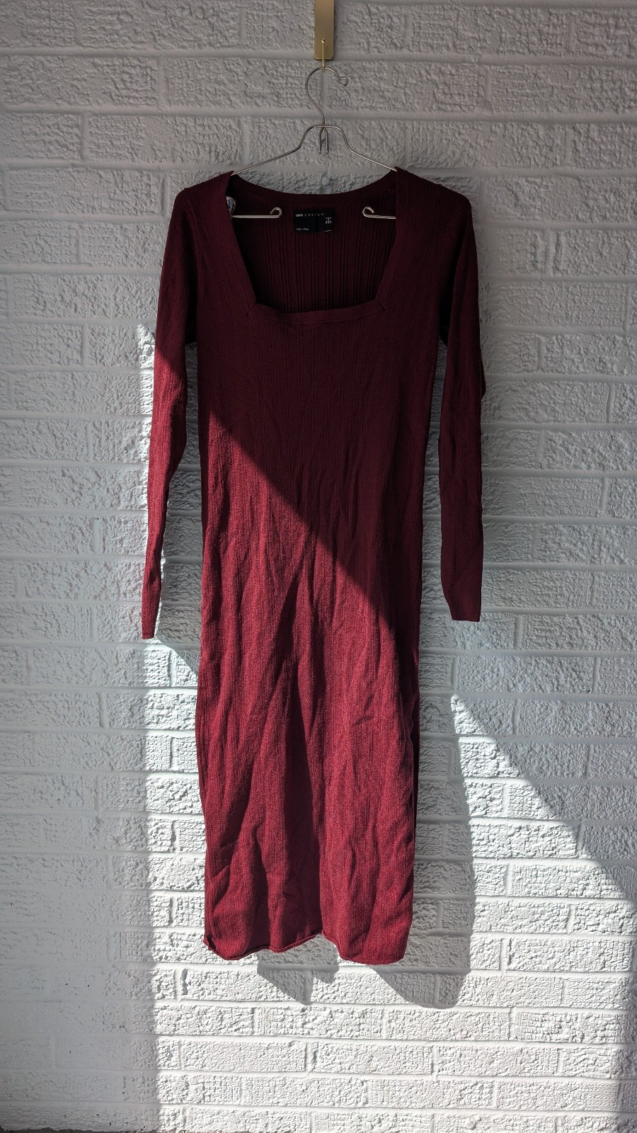 ASOS Design size 8 Maroon long sleeve square neck with side slit dress