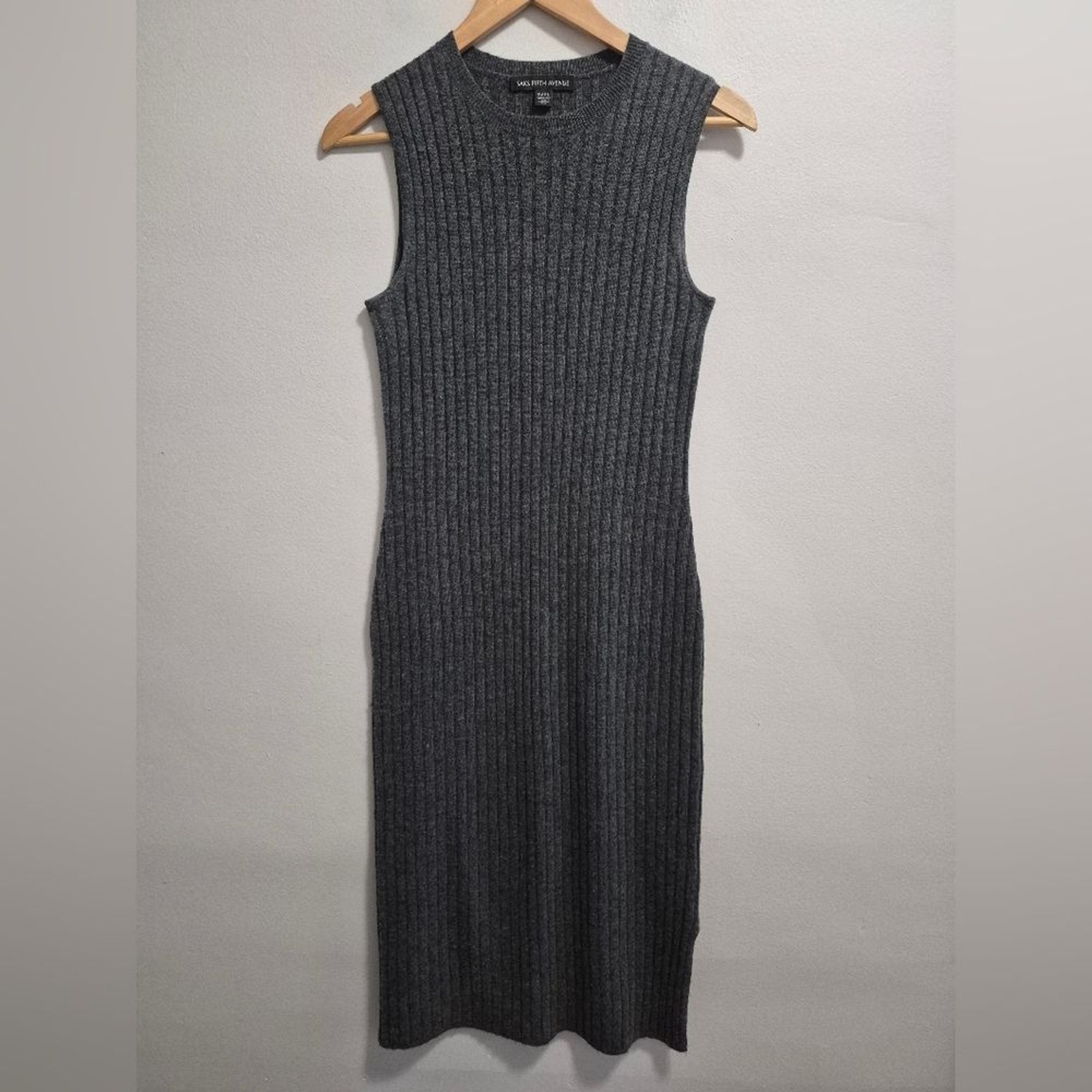 Saks Fifth Avenue Sleeveless Ribbed Wool Cashmere Blend Midi Dress Size Small