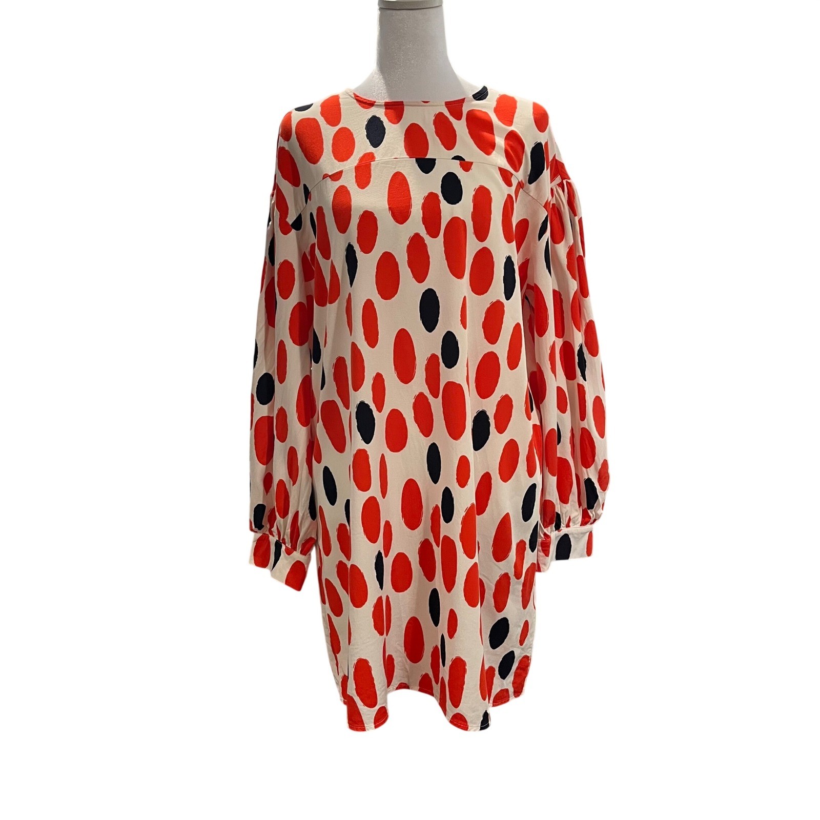 Compania Fantastica Polka Dot Long Sleeve Shift Dress Orange Womens Medium