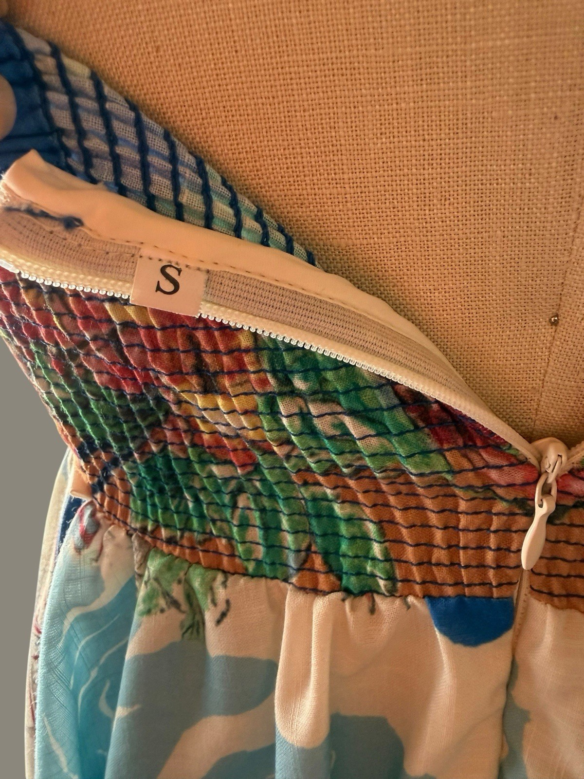 Summer Dress with Nautical Map Print Sz Small Cotton Linen So Pretty