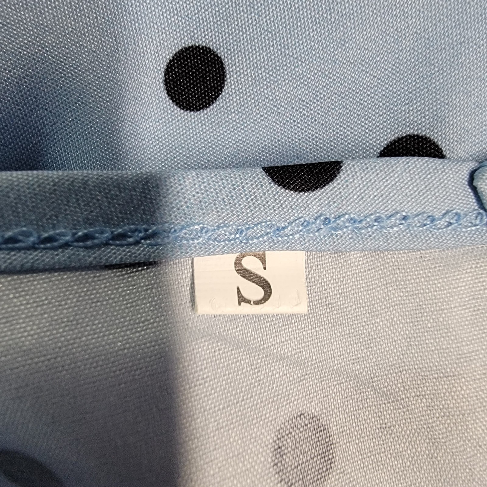 Sky Blue Polka Dot Stretch Pleated Mock Wrap Sheath Elegant Women Dress Size S