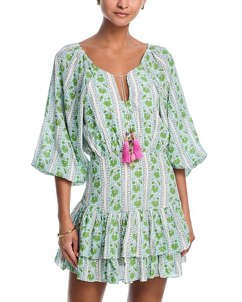 Bell Siena Silk Blend Mini Dress Women’s S Green Turquoise Zip Button Closure
