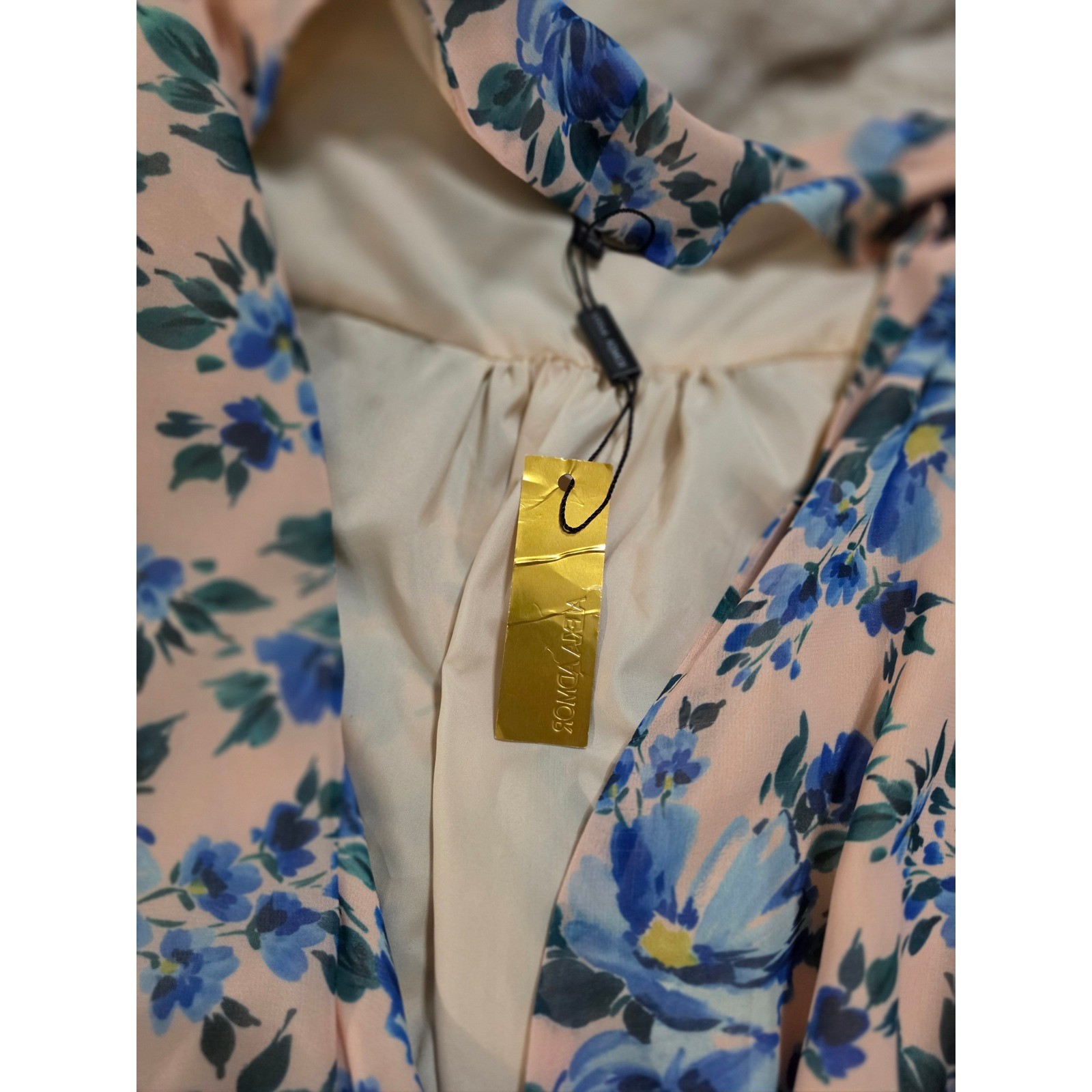 Alexia Admor Floral Mini Dress Peach Blue V-Neck Long Sleeve Ruffle Size 2 NWT