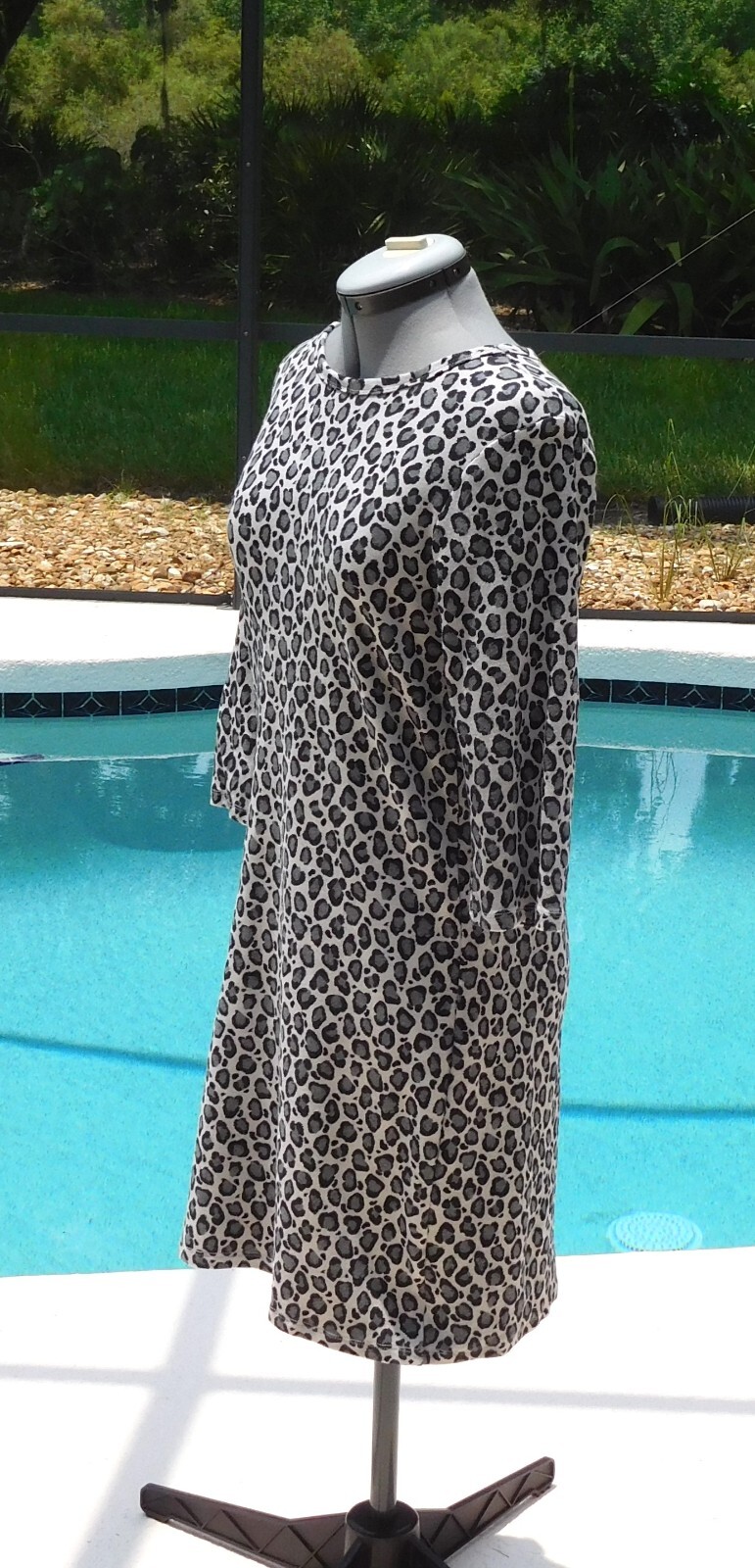 NWT Organic Cotton 3/4 Sleeve Snow Leopard Print Dress Large L stretch travel