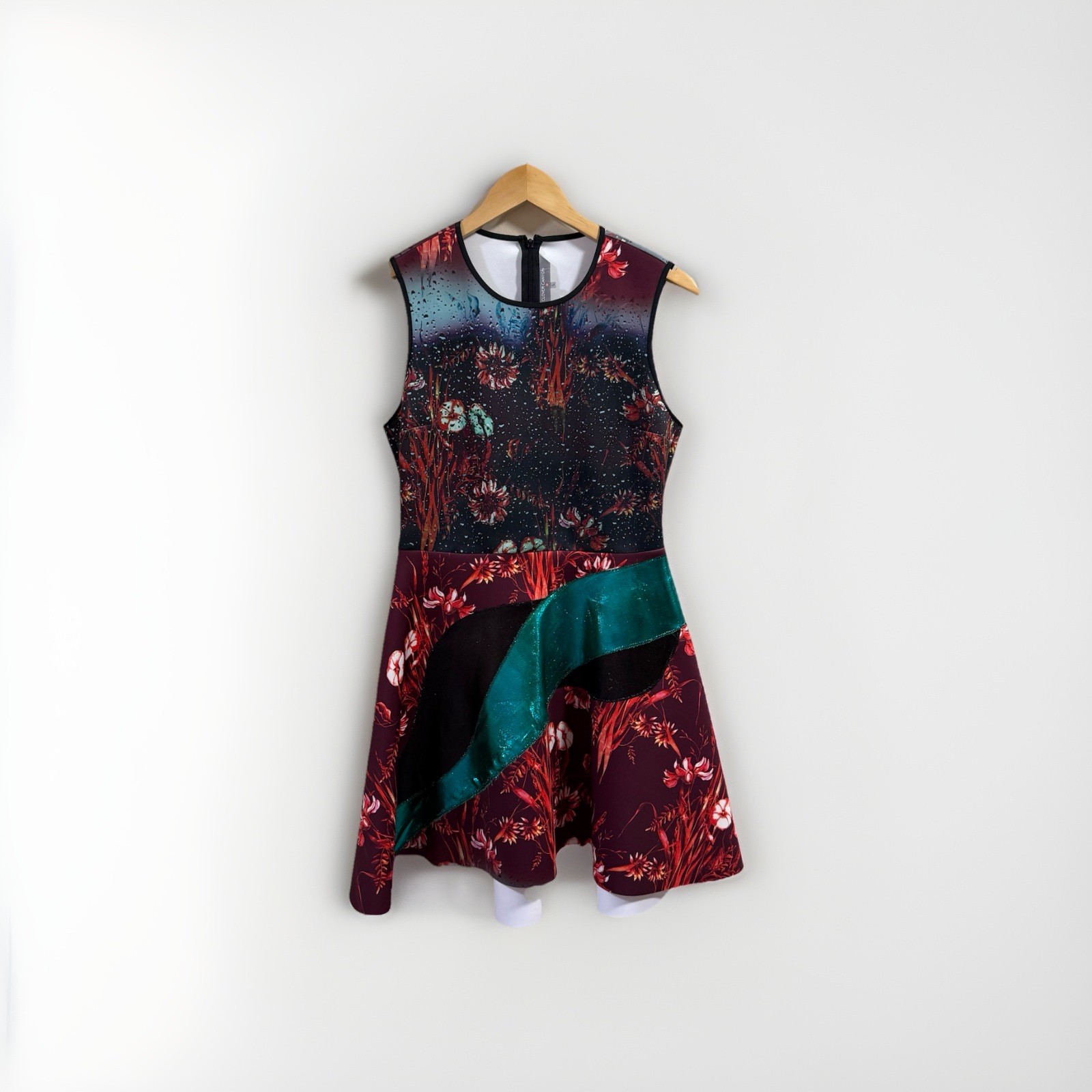 CLOVER CANYON Large Floral Abstract Digital Print Fit Flare Mini Dress