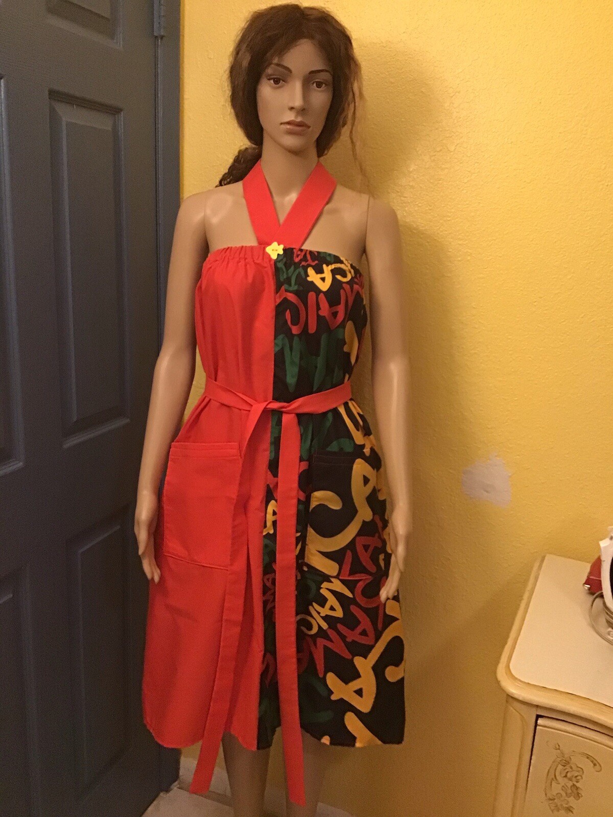 Jamaican Rasta ColorBlock Dress ,Back Split. One Size Fits Up To Bust 48”.