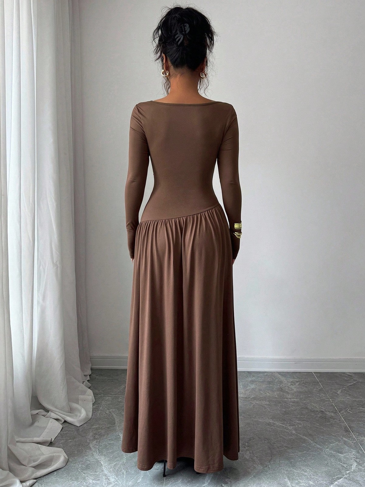 Elegant Women’s Long A Line Off Shoulder Neckline Dress