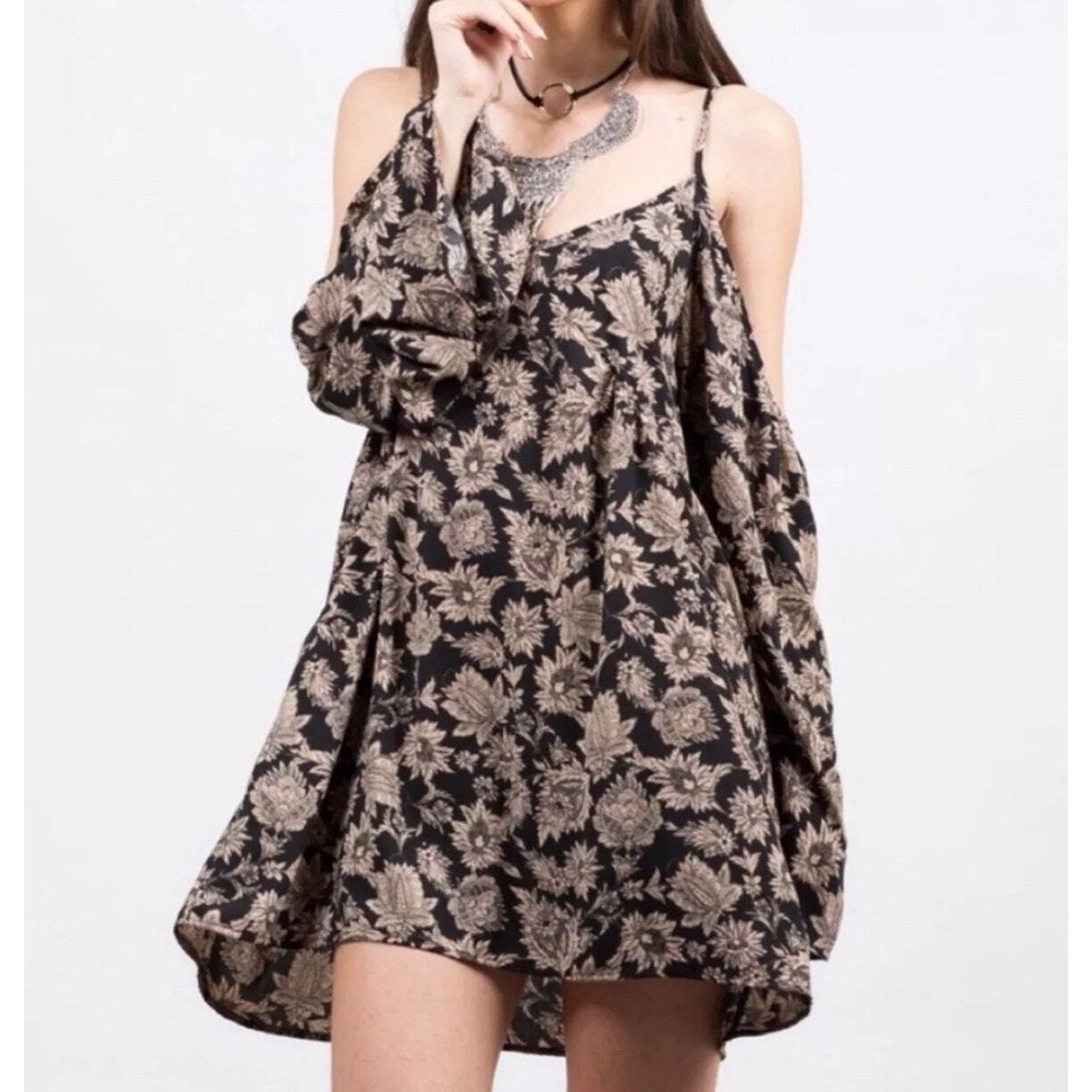 Honey Punch Black & Brown Floral Sundress Women Size Small | 6-25