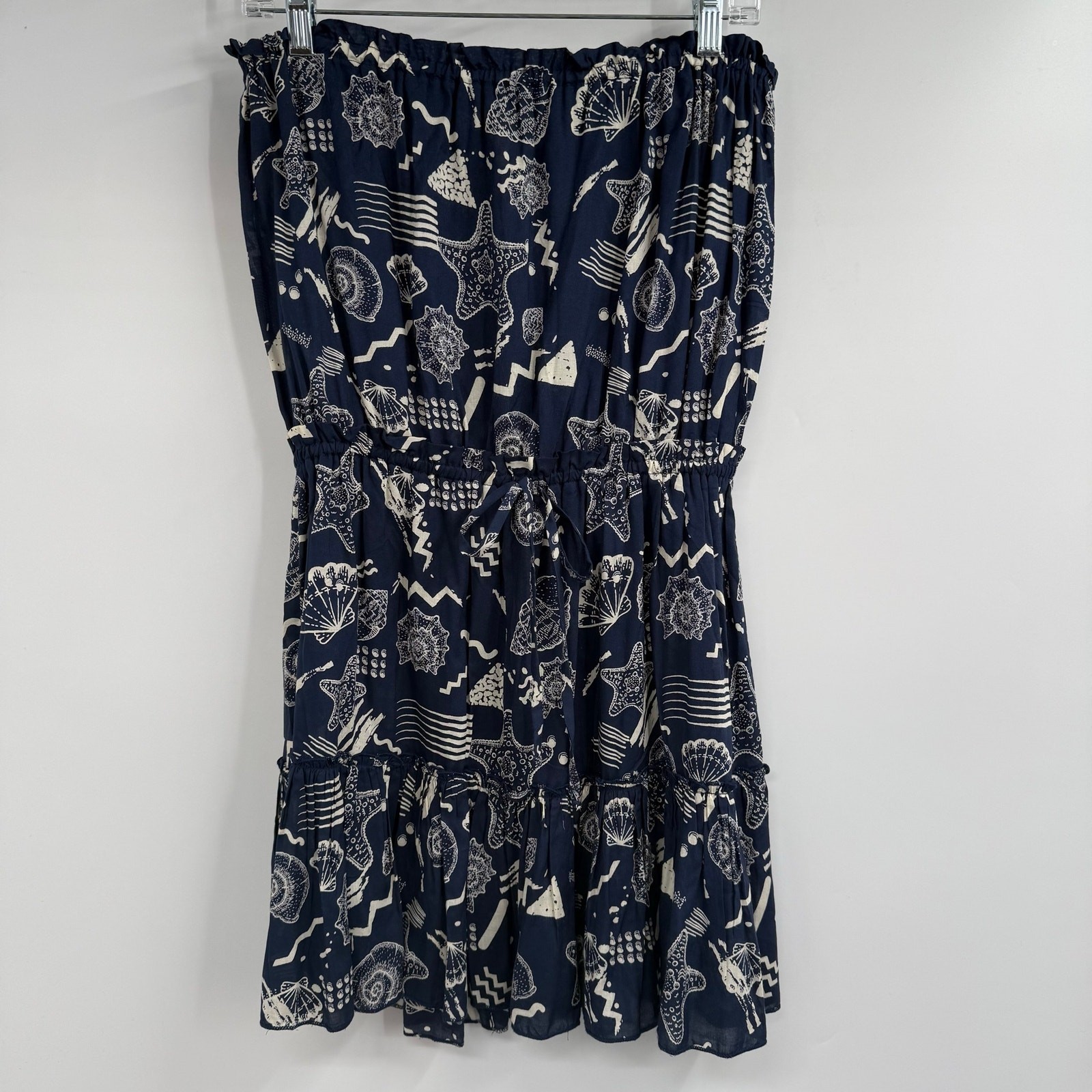 Elan Strapless Dress Womens Small Seashell Print Adjustable Waist Tie Sundress