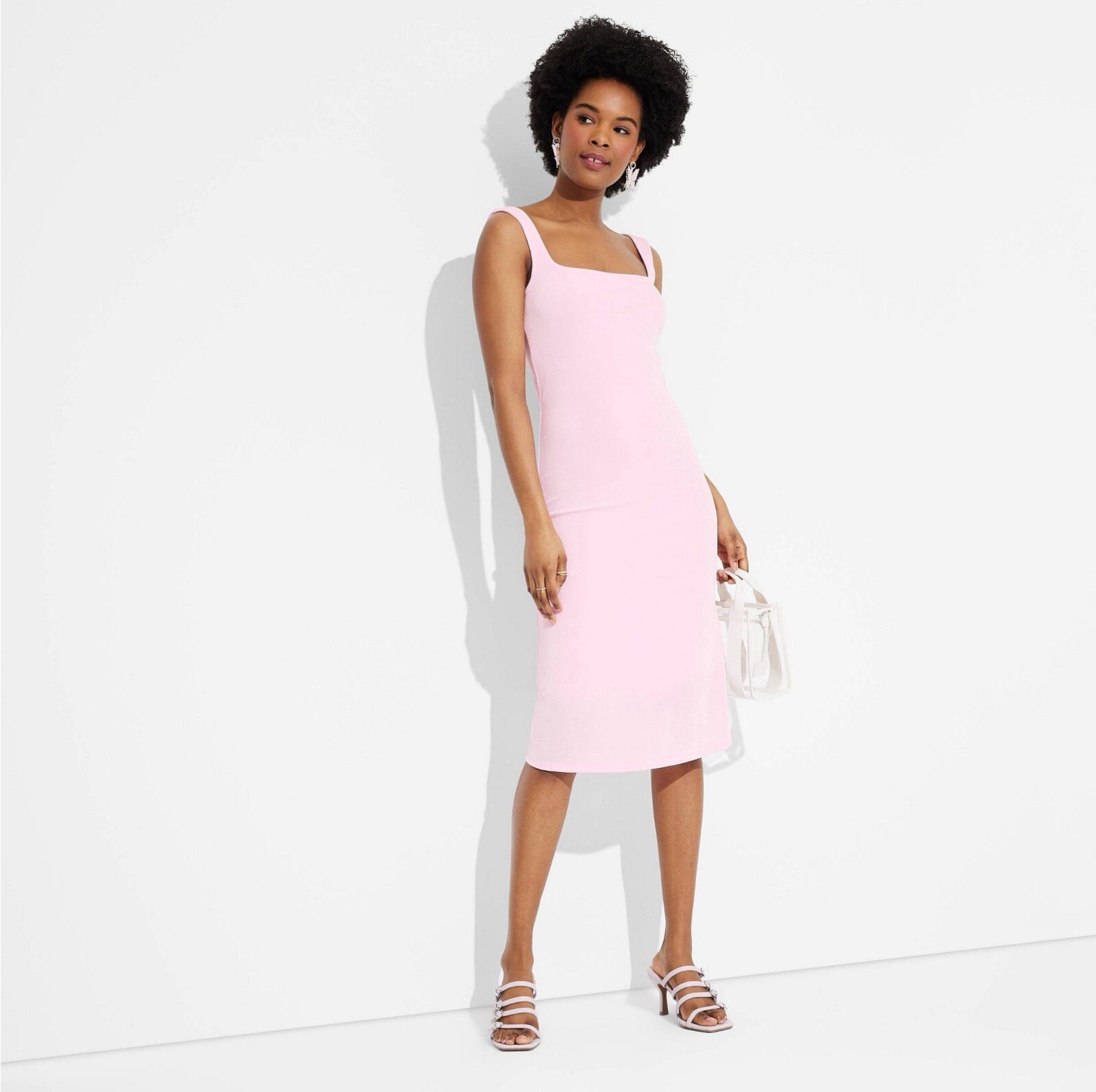 ☀️(M) Women’s Wild Fable Neck Midi Dress PinkSize