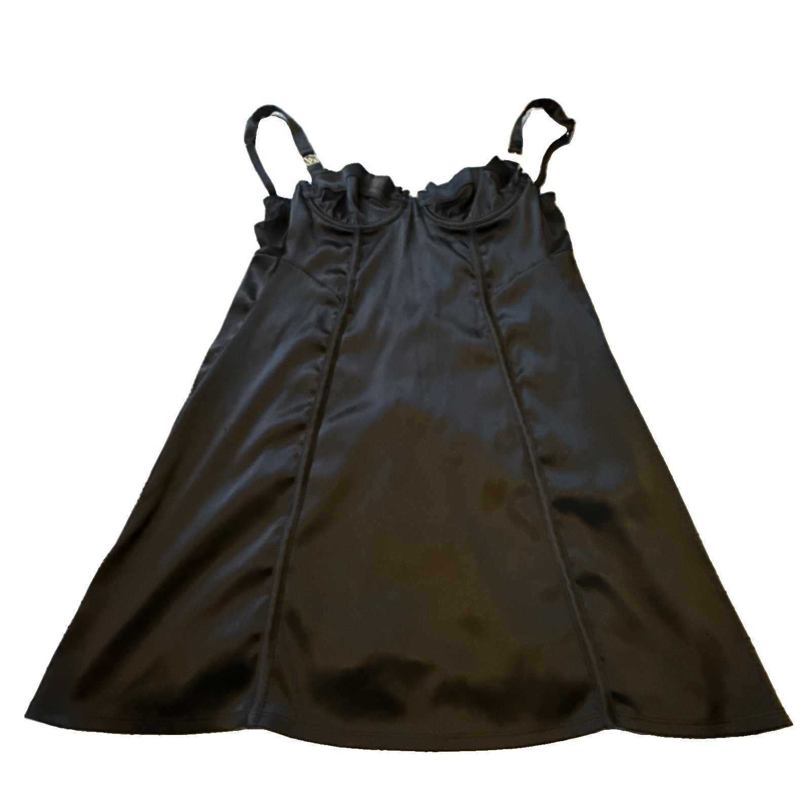 Victoria’s Secret Black Satin Bustier Underwire Slip Dress Gold Hardware Size XS