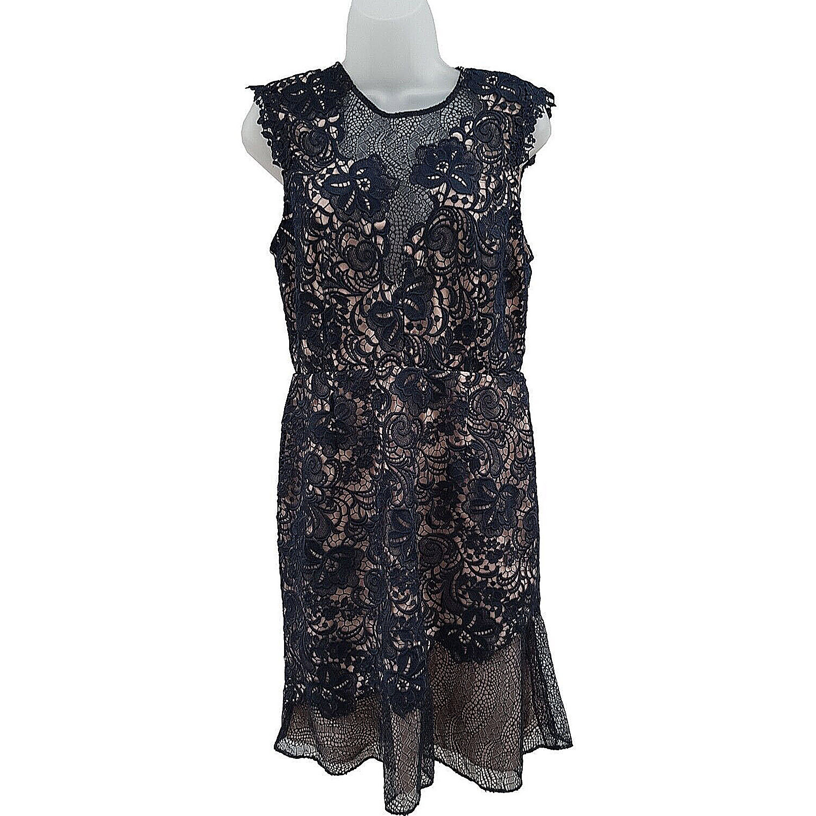 Reiss June Lace Overlay Dress Teal Dark Blue Navy UK Size 12 Wedding Guest Party