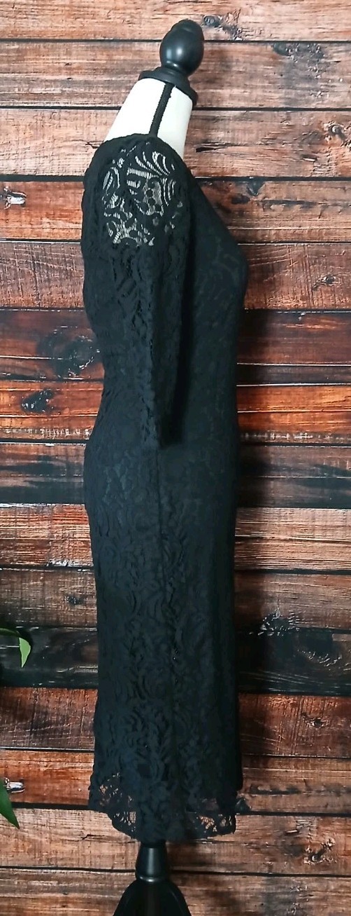 Eva Mendes NY & Co Dress Size 4 Black Lace Sheer 3/4 Sleeves Stretch Lined Zip