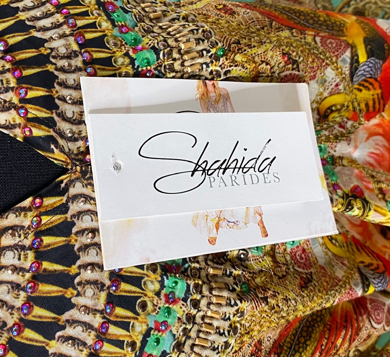 SHAHIDA PARIDES Rhinestone 3-Way Convertible Silk Maxi Hi-Lo Dress O/S S M L XL