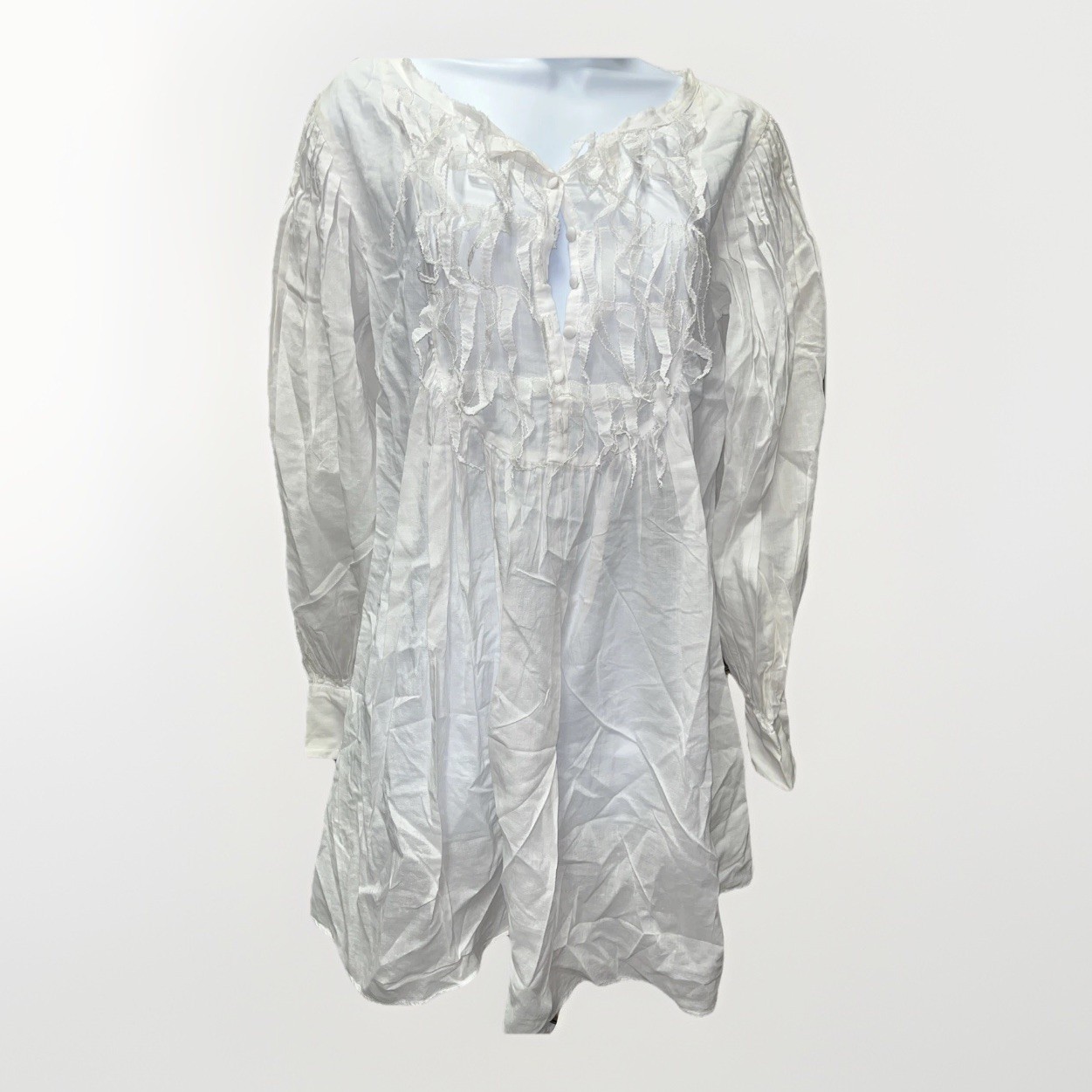 2 Love Tony Cohen White Ruffle Blouse Long Sleeve Boho Peasant Top Tunic Sz 4