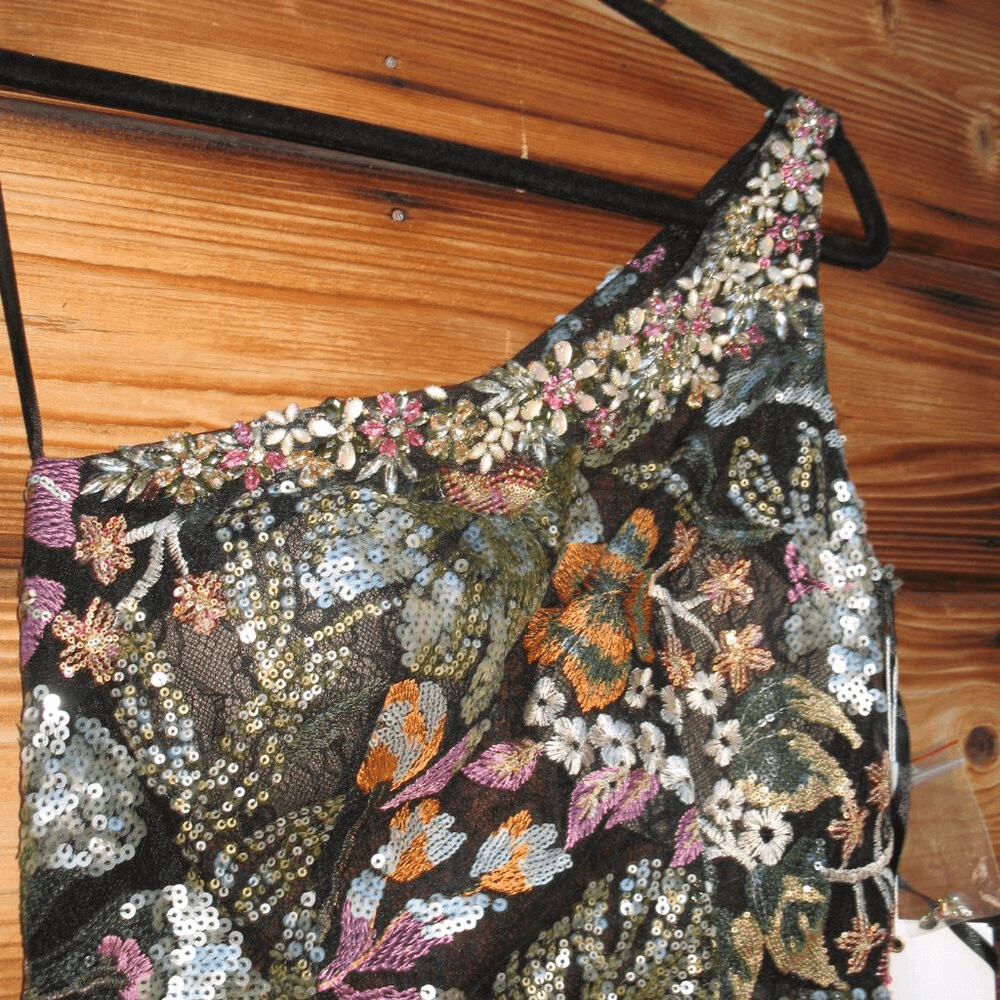 Mac Duggal 49574 Embellished Floral One Shoulder Gown Dress Size 4