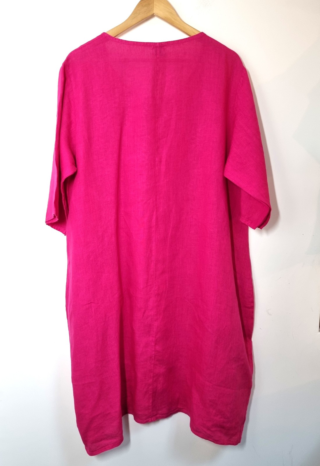 Vera Tucci Linen Dress Size XLPink Pockets Lagenlook Oversized Chest 48”