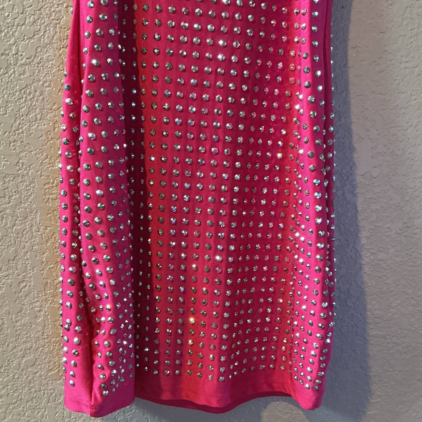 Windsor Pink Rhinestone Strappy V-Neck Bodycon Mini Dress Sleeveless S