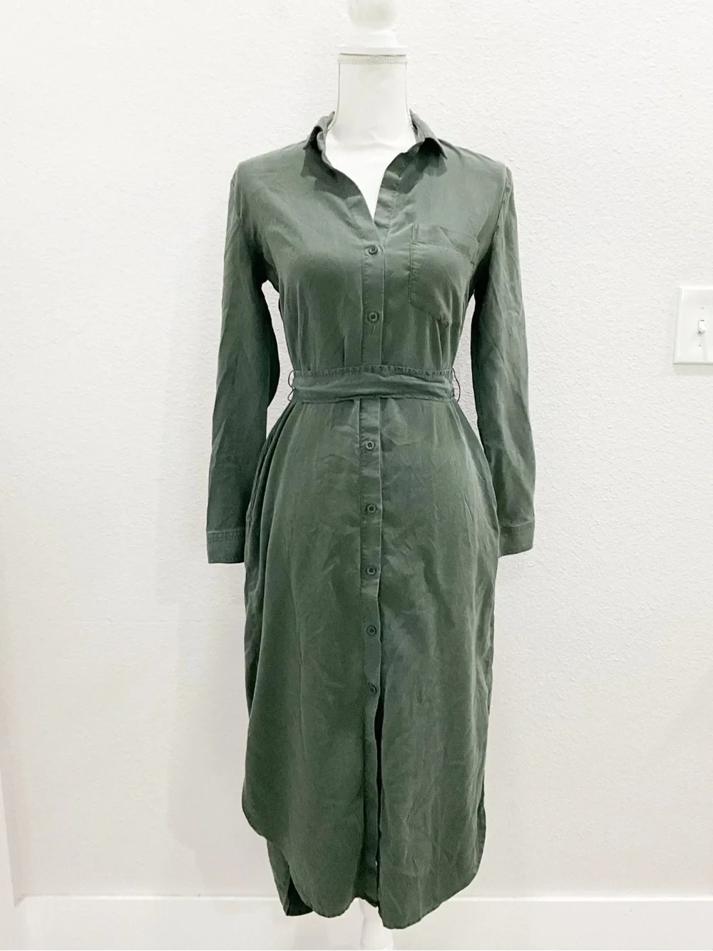 Cloth & Stone Women’s Green Collared Long Sleeve Shirt Dress Size XS