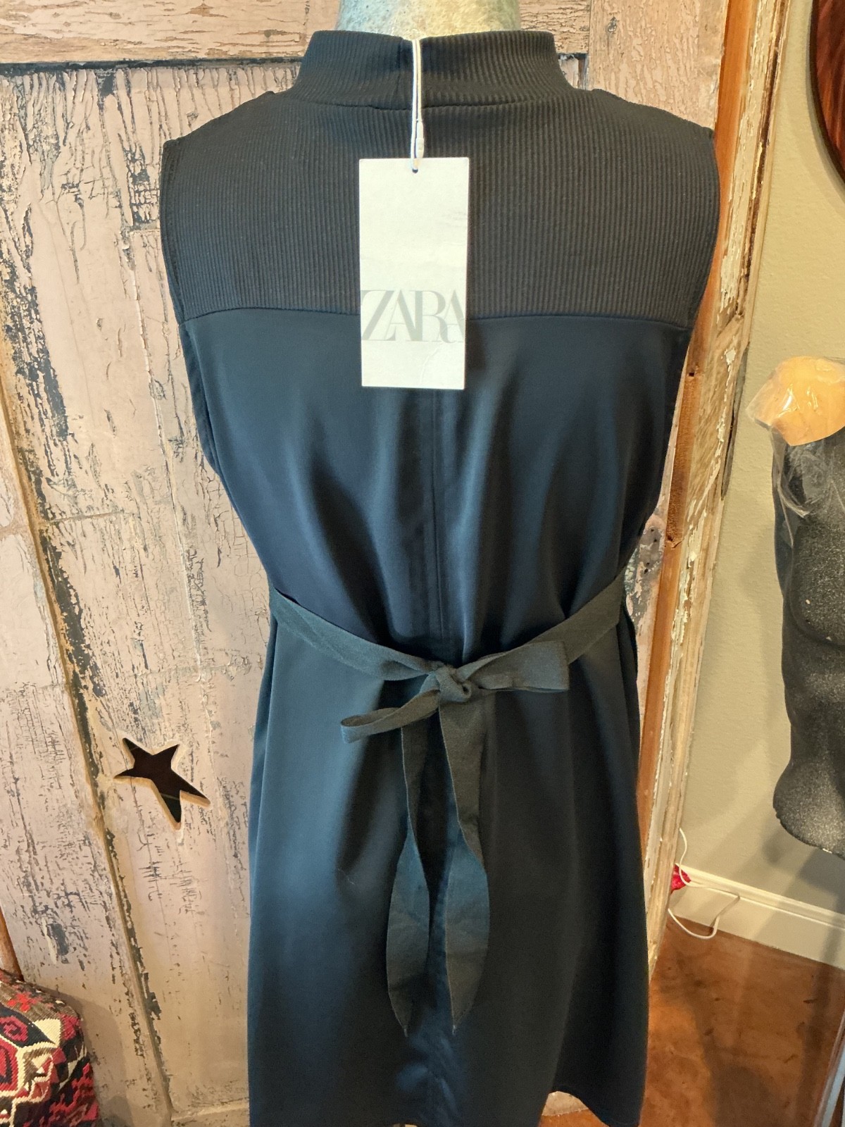 Zara Minimalist Mini Black Dress L Sleeveless/back tie /A Line/NEW