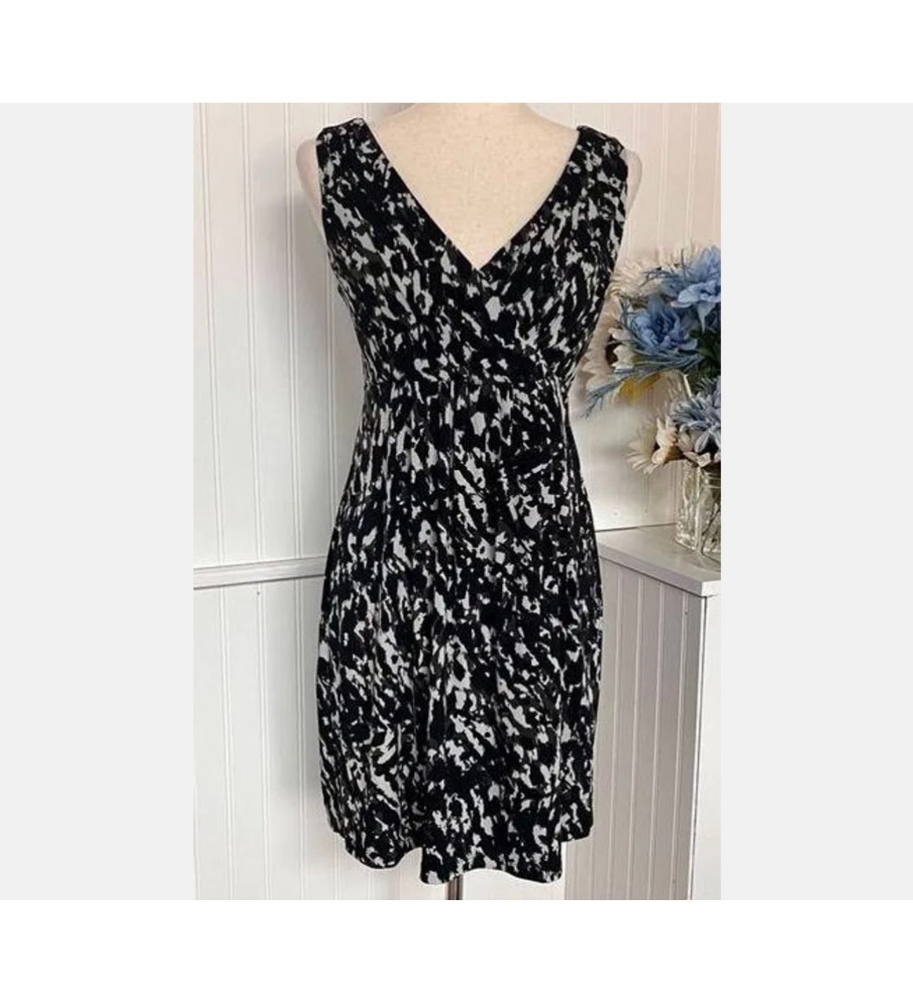 ANN TAYLOR LOFT PETITES SZ SP S P FABULOUS KNIT DRESS SLEEVELESS BLACK & GRAYS
