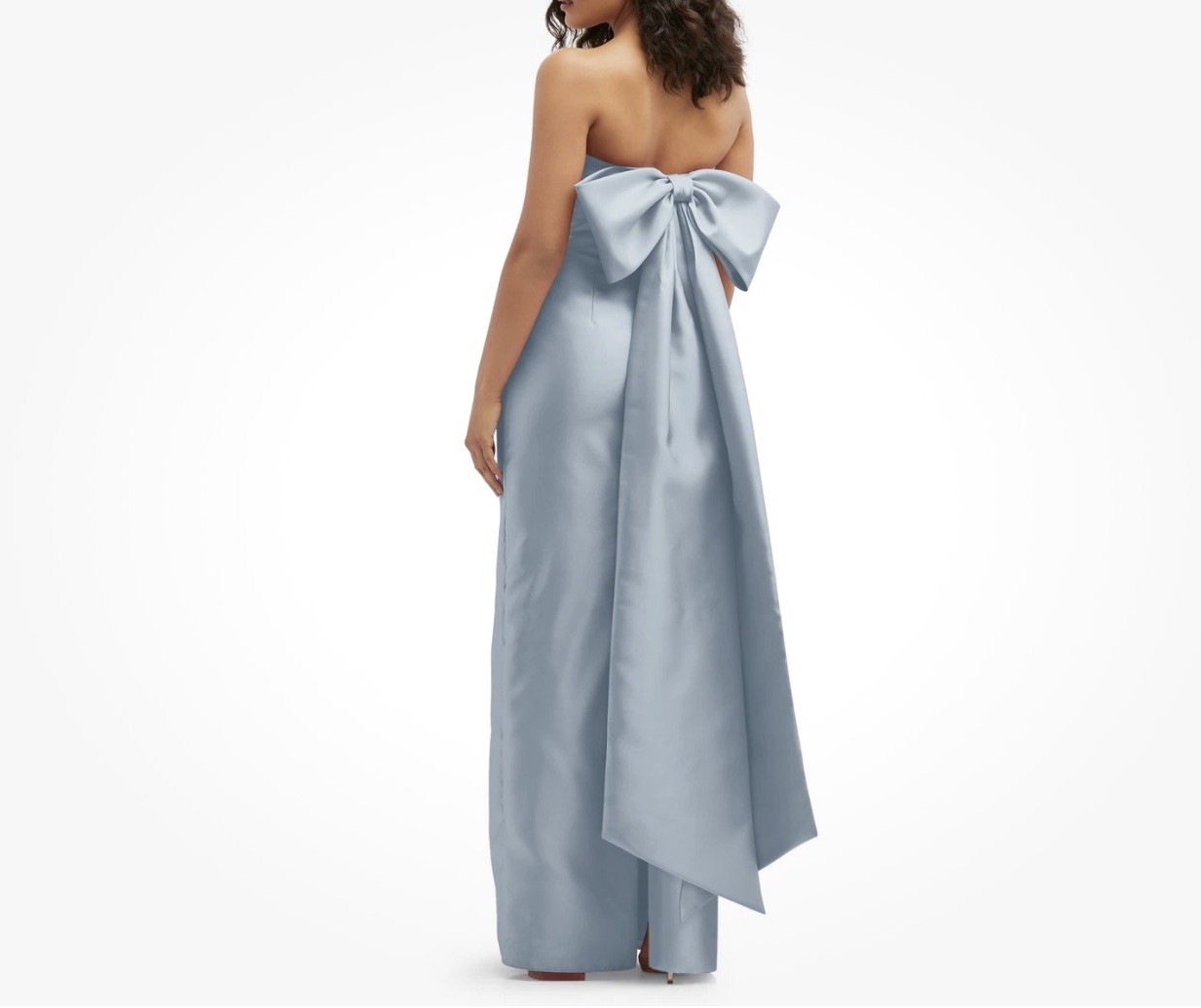 NEW ALFRED SUNG Strapless Bow Back Satin Column GOWN SIZE 4 $289 MIST