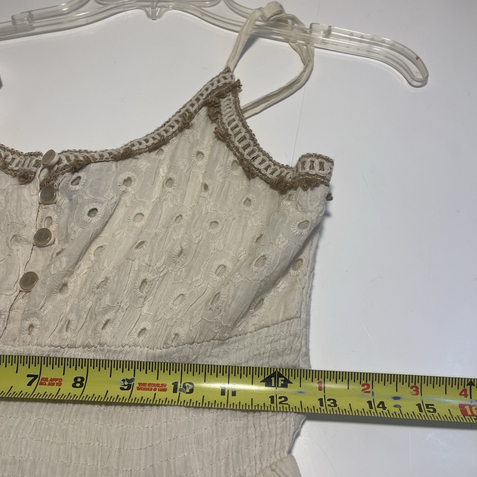 Me 2 Magic Boho Maxi Dress S Cream Gold Metallic Embroidered Crochet Tiered