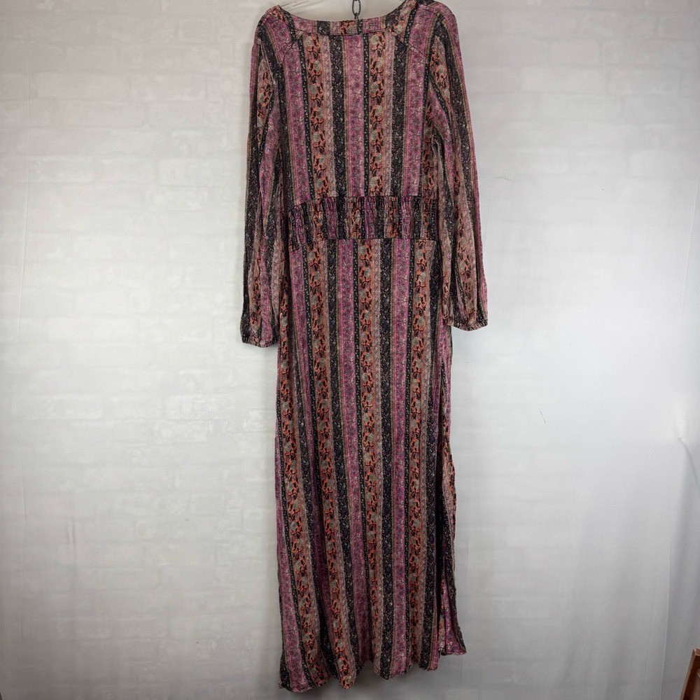 Soft Surroundings Boho Maxi Dress Purple Stripe Embellished Rayon M 2CY56