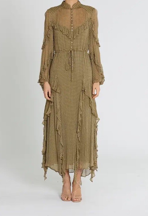 Shona Joy “Eleonora”drawstring Frill midi dress in Olive size UK12