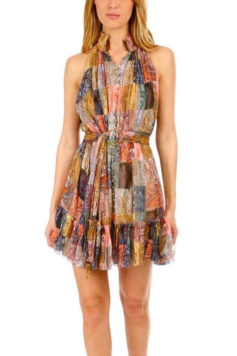 New! Zimmermann Ninety Six Smock Patchwork Dress Size 0 / XS, Silk Halter
