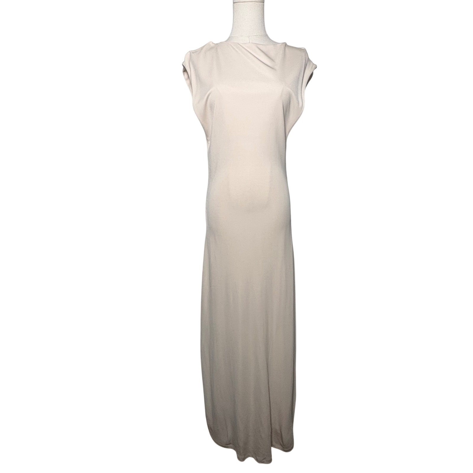 Aya Muse Cream Cap Sleeve Cowl Neck Midi Dress Viscose Size Medium