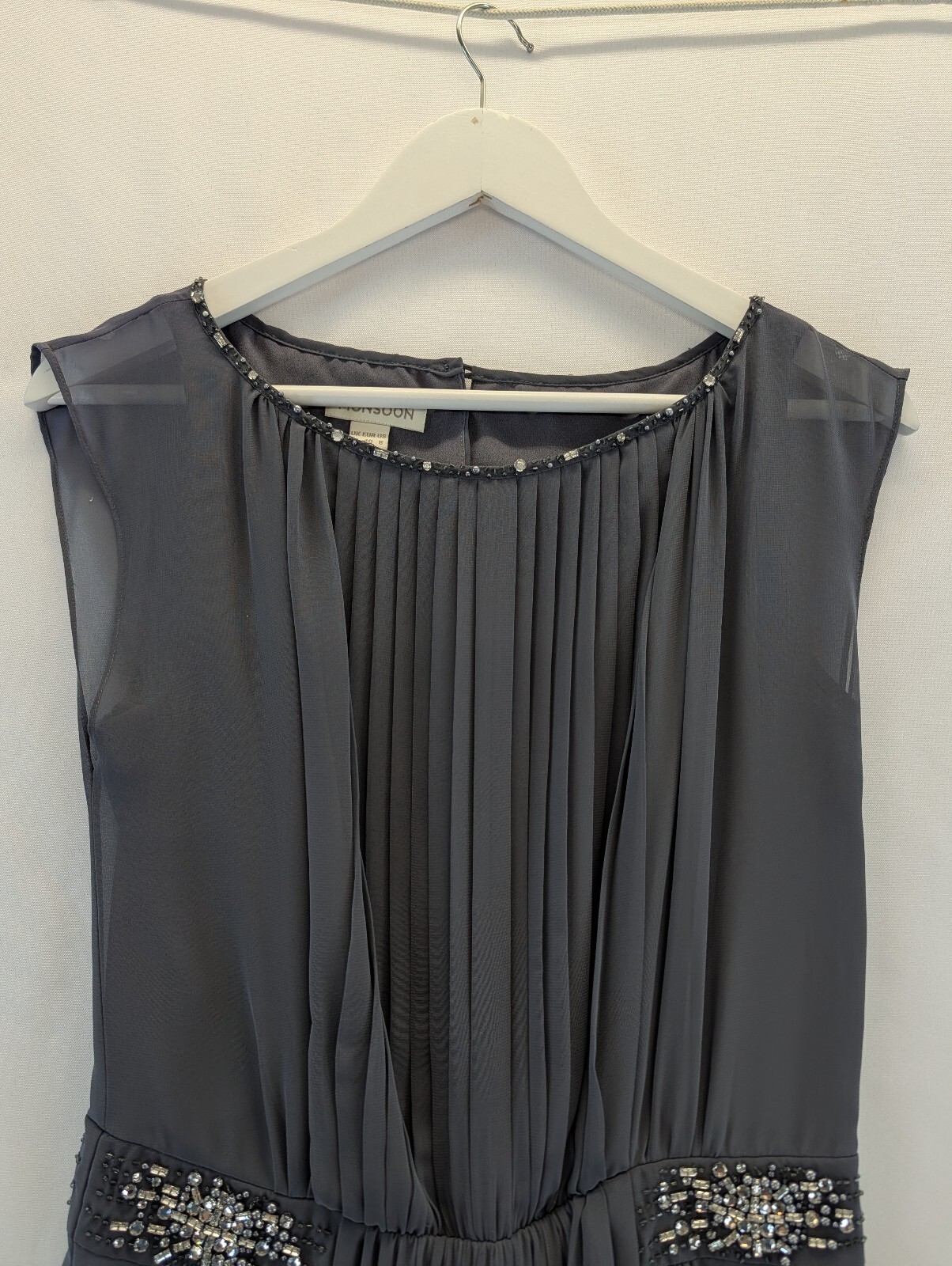 Preloved Monsoon Embellished Pleated Grey Dress Size 12