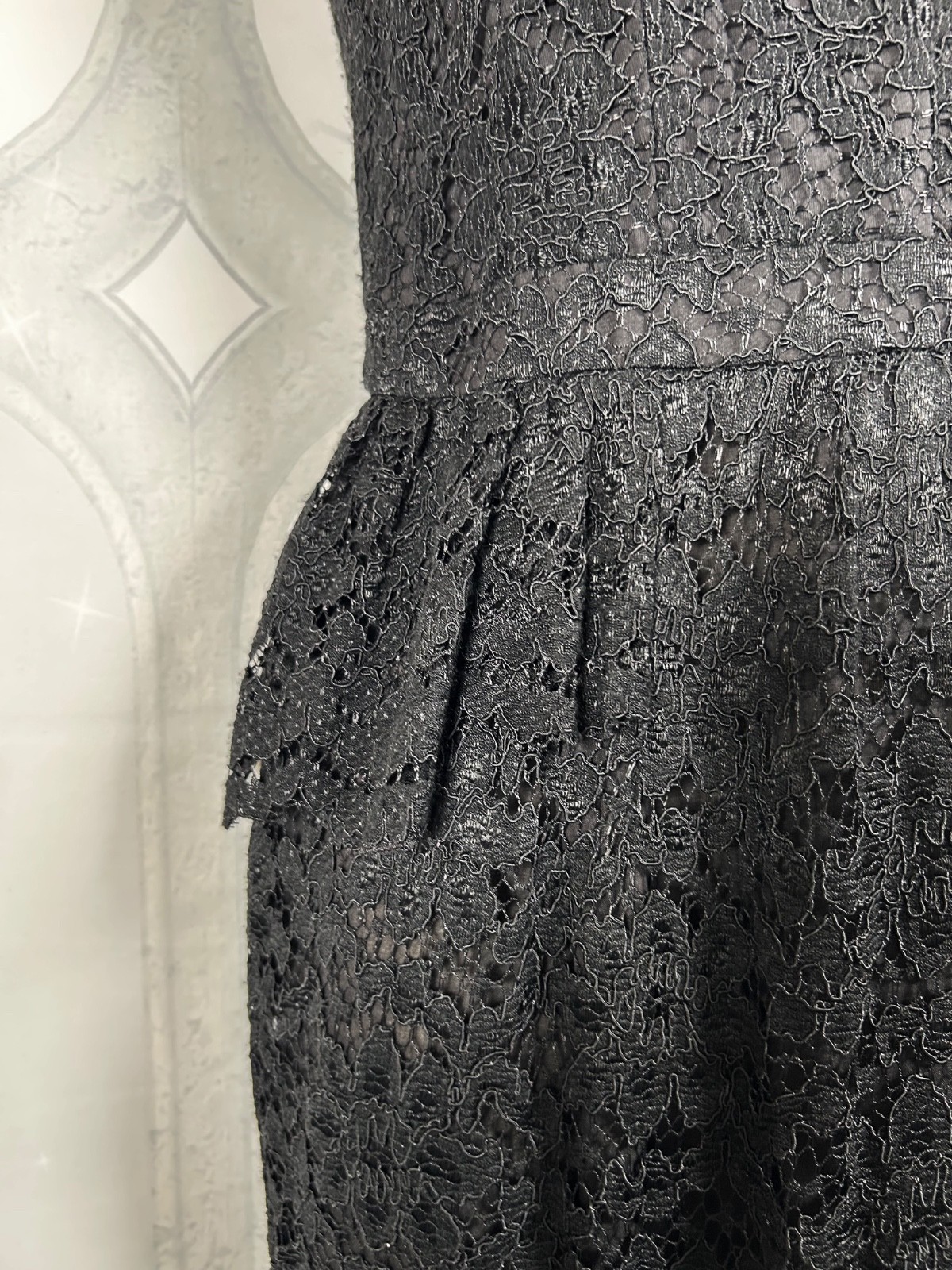 Whistles gothic black lace overlay sleeveless corset-style peplum waist dress, 8