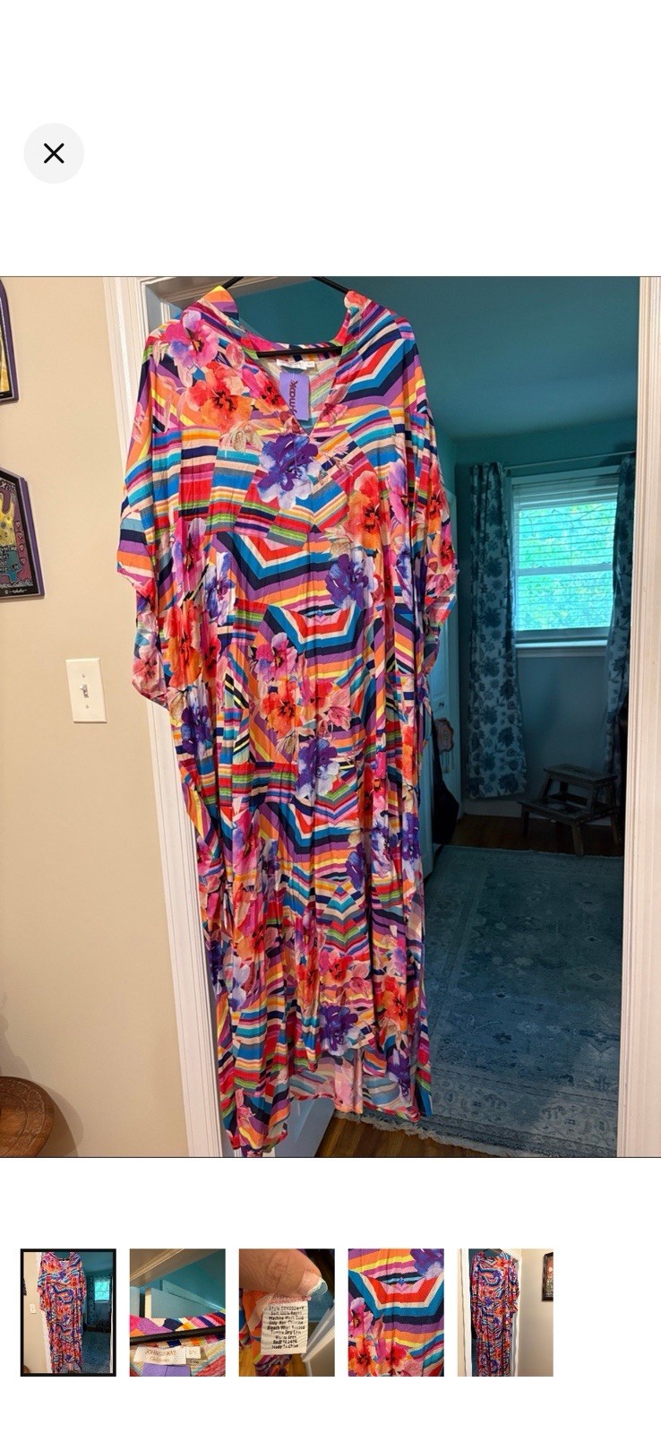 JOHNNY WAS Summer Stripes Floral Summer Kaftan Kimono Maxi Dress size S/M NEW