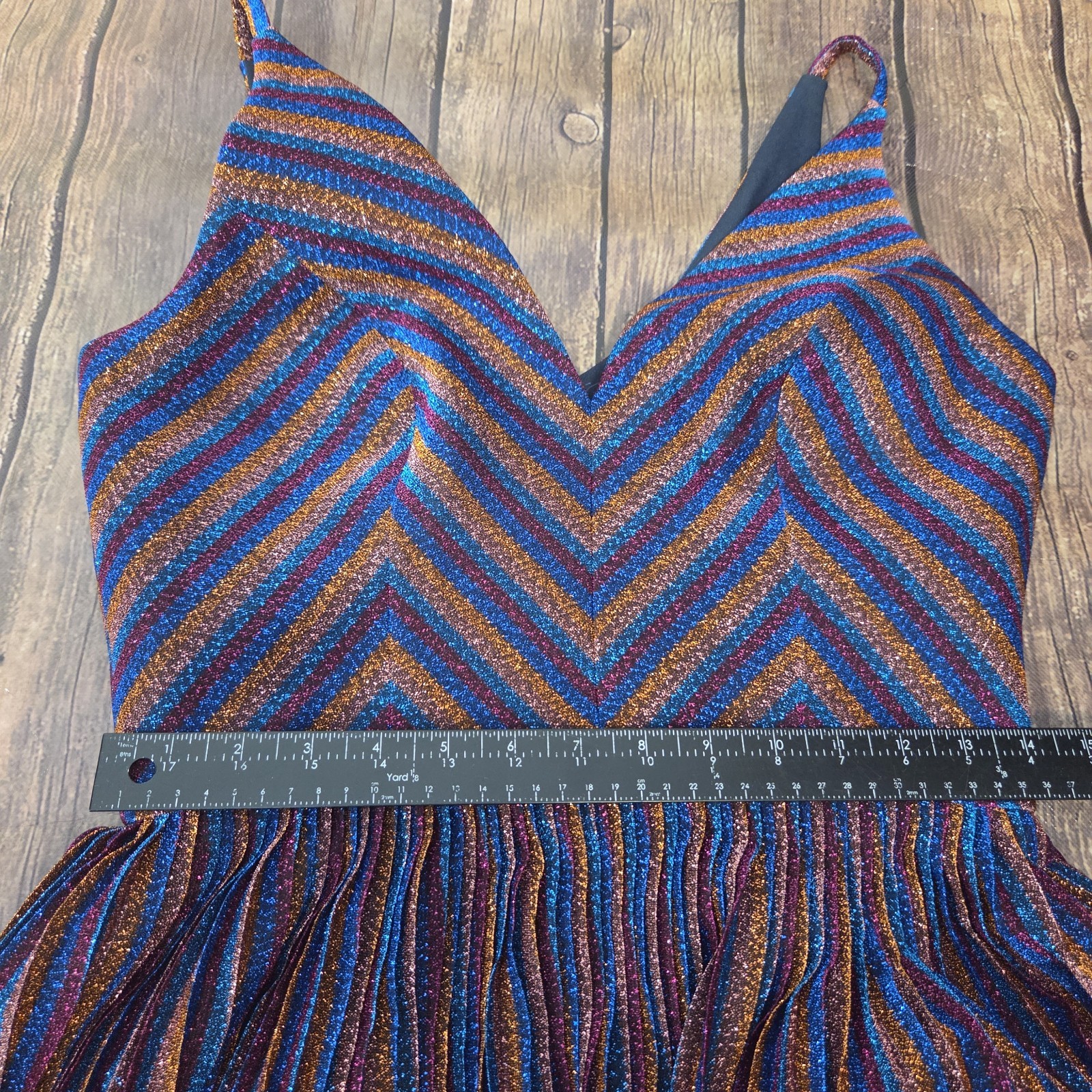 Dress the Population Haley Metallic Pleated Dress Women M Multicolor Retro Disco