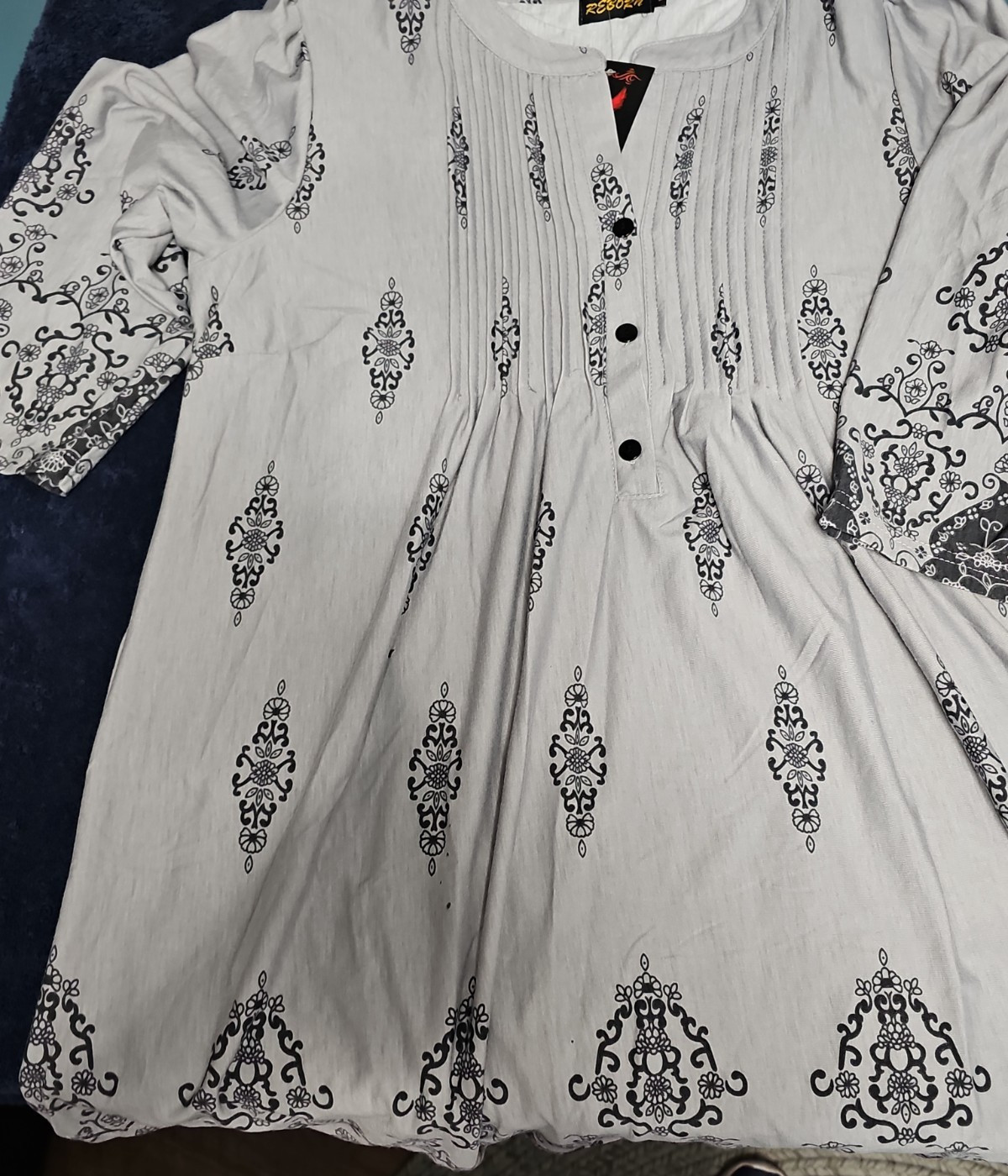 NWT Reborn Gray Black Boho Peasant Mini Dress Women’s Large L