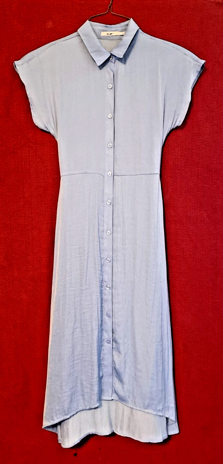 Mi Ami Women’s/Short Sleeve/Button Up/Long/Light Blue Dress/Back Bow-Size XS