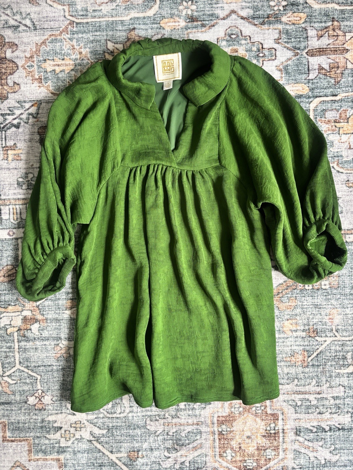 Emily McCarthy Stella Dress Green Ribbed Crepe Material Empire Women’s Dress S