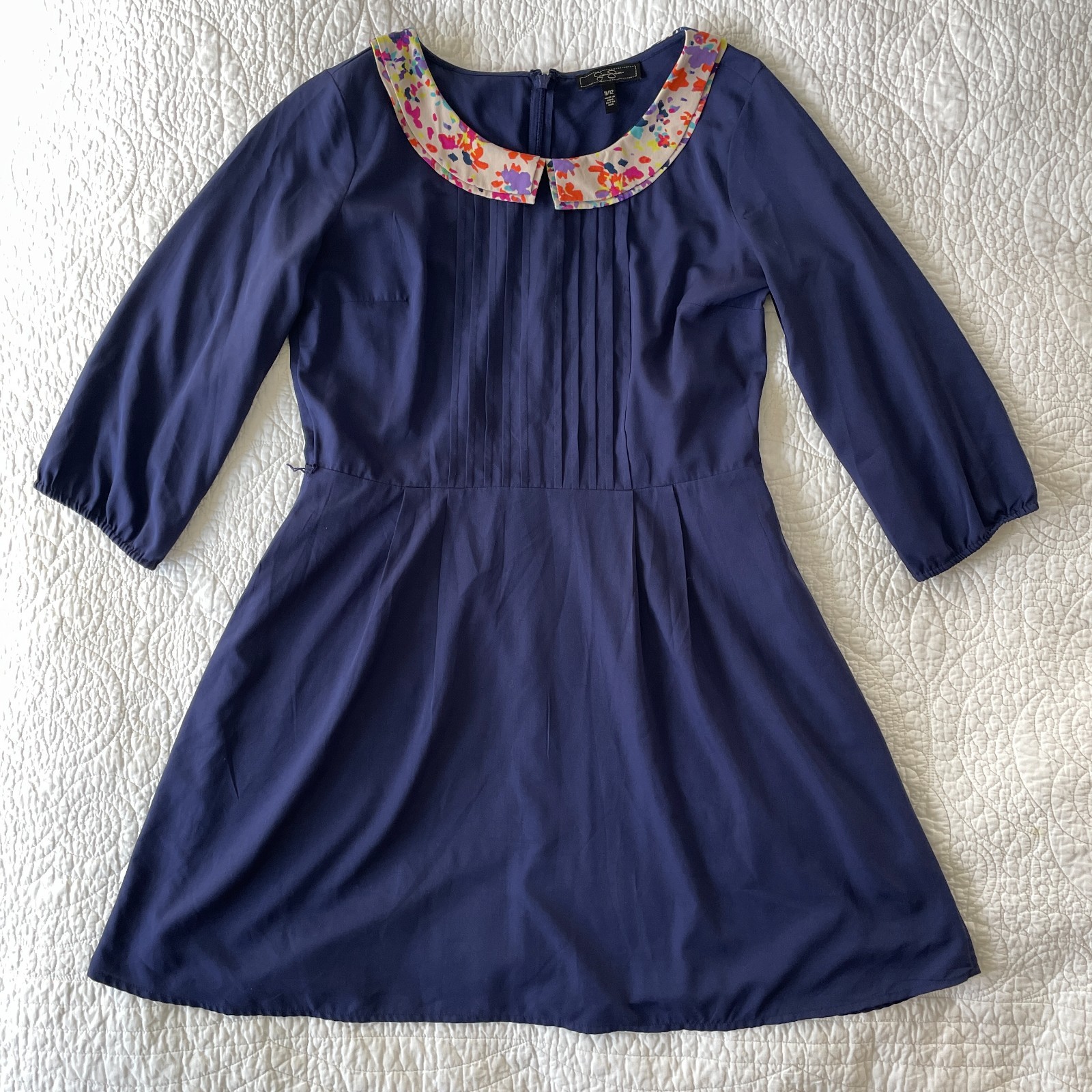 Jessica Simpson Cats Meow Dress 11/12 Blue Peter Pan Collar Twee Mod Novelty
