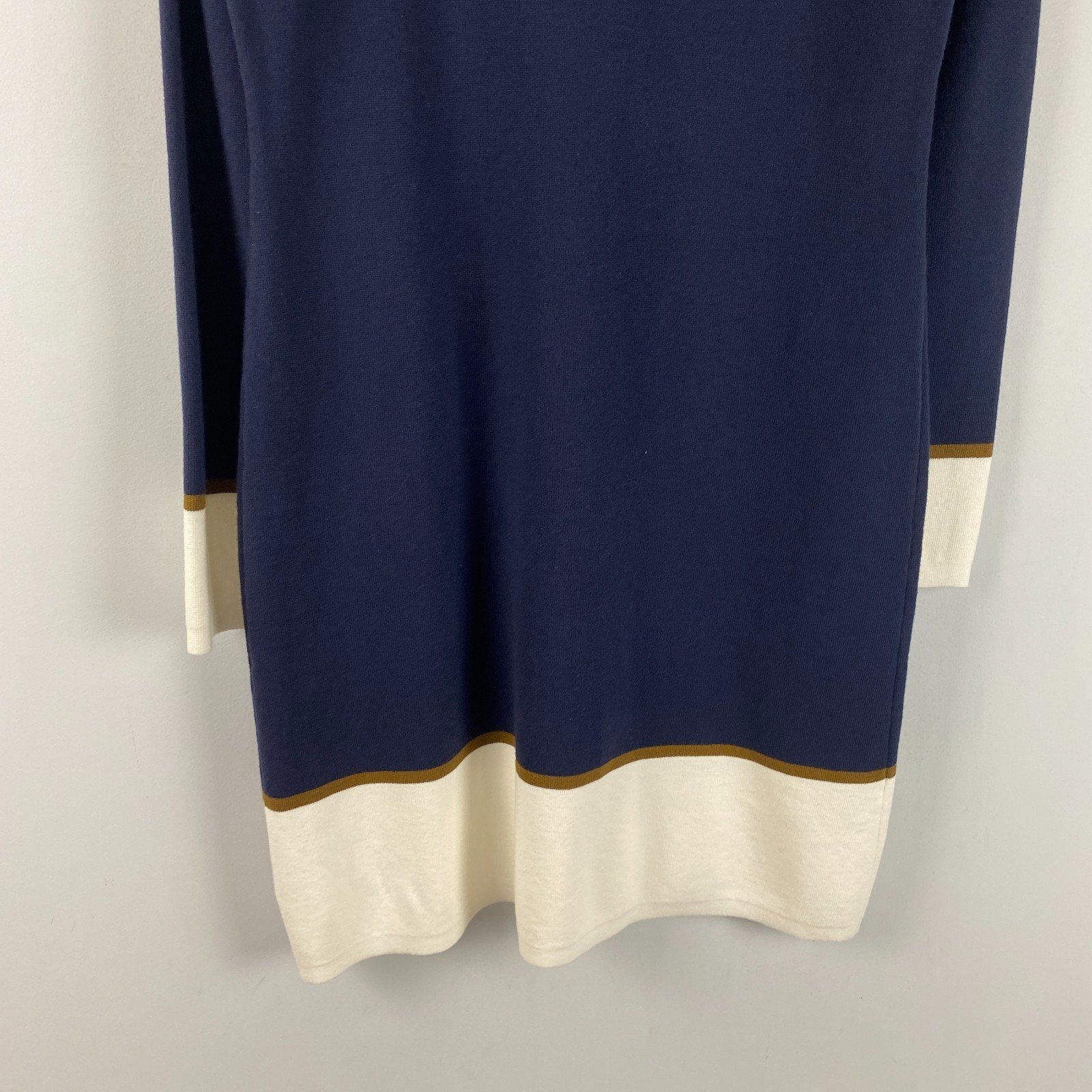 Ann Taylor Colorblock Sweater Dress Size Medium Long Sleeve Navy Cream