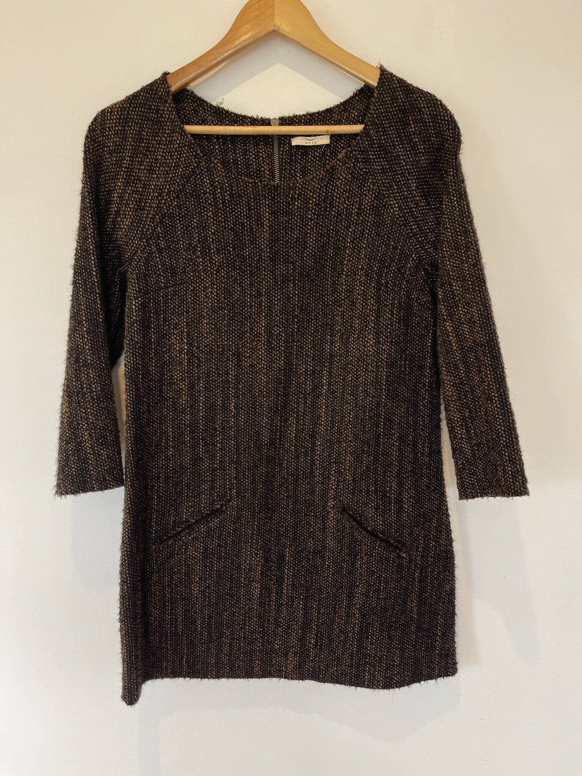 Husk Women’s Wool Blend Brown Mini Dress Size 2 Pockets Half Sleeve EUC