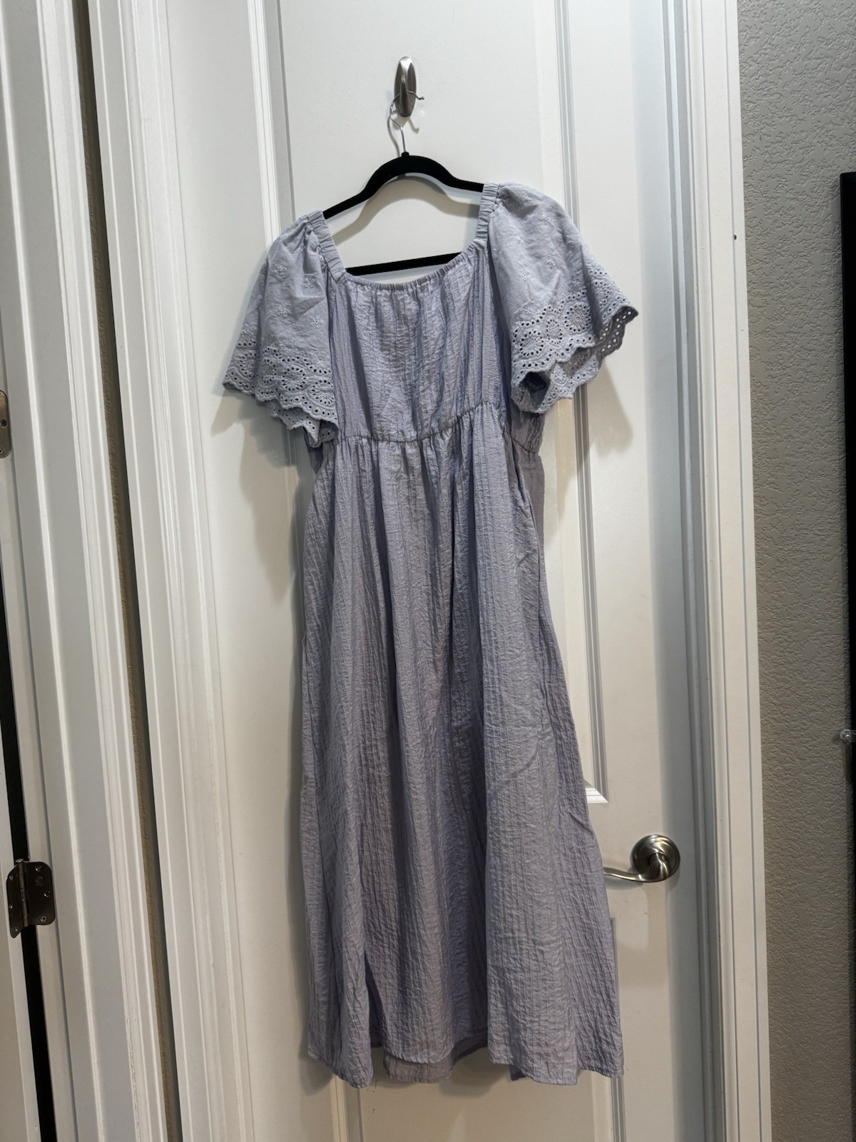 Bloomchic Lavender Square Neck Dress Sz 14 Eyelet Stretch Slide Pockets Stretchy
