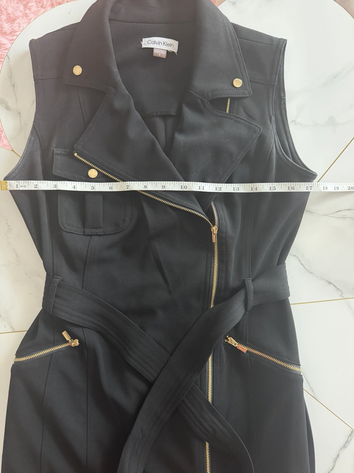 Elegant Black Moto-Inspired Zip Front Dress with Gold Hardware