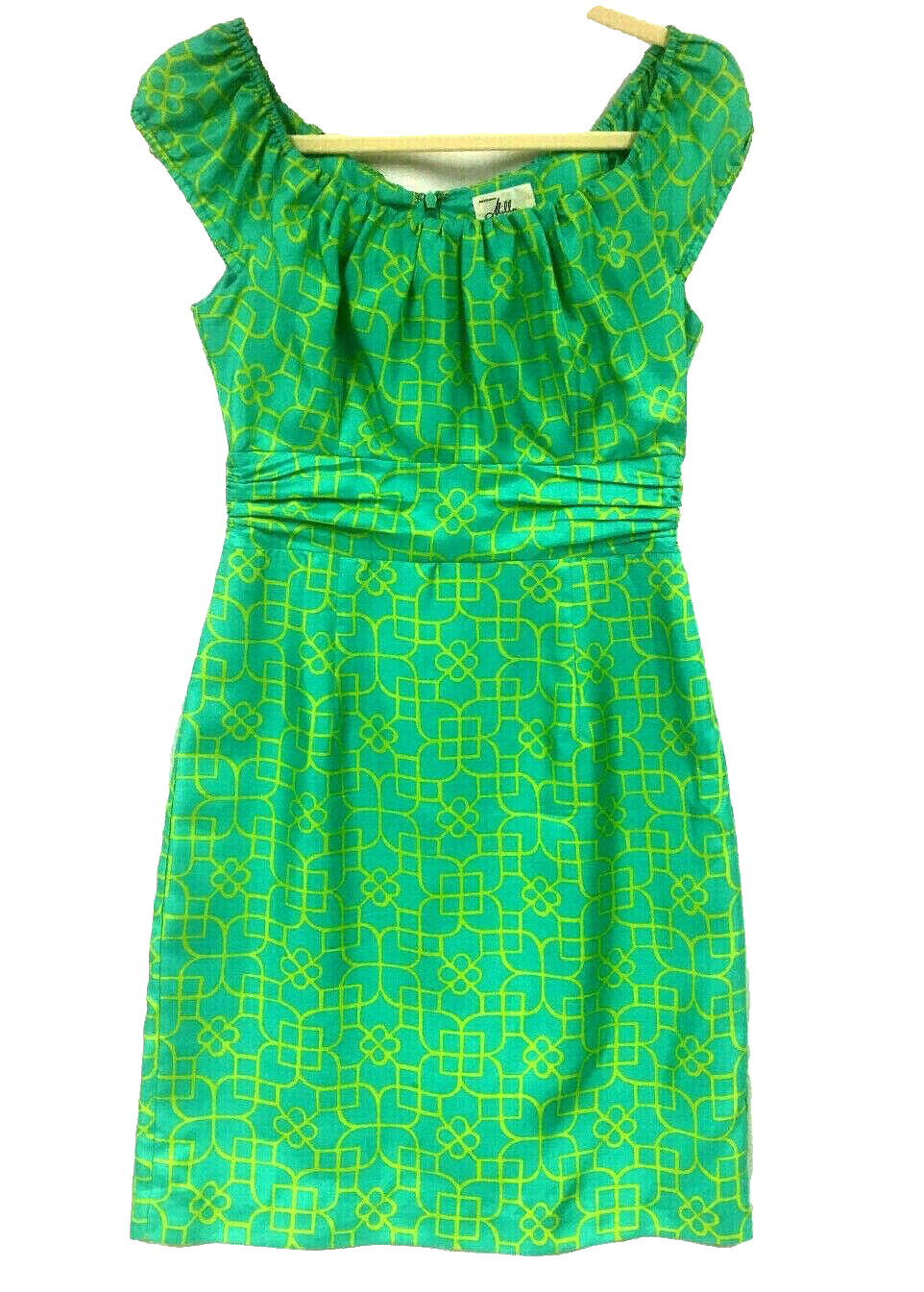 Milly of New York 4 Green Yellow Silk Dress Cap Sleeves Gathered Waist 32in bust