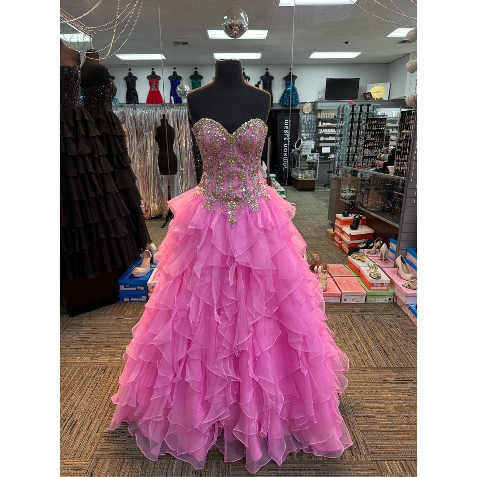 Authentic MORILEE 10 95095 PINK RUFFLED PROM DRESS FORMAL PAGEANT GOWN BALLGOWN